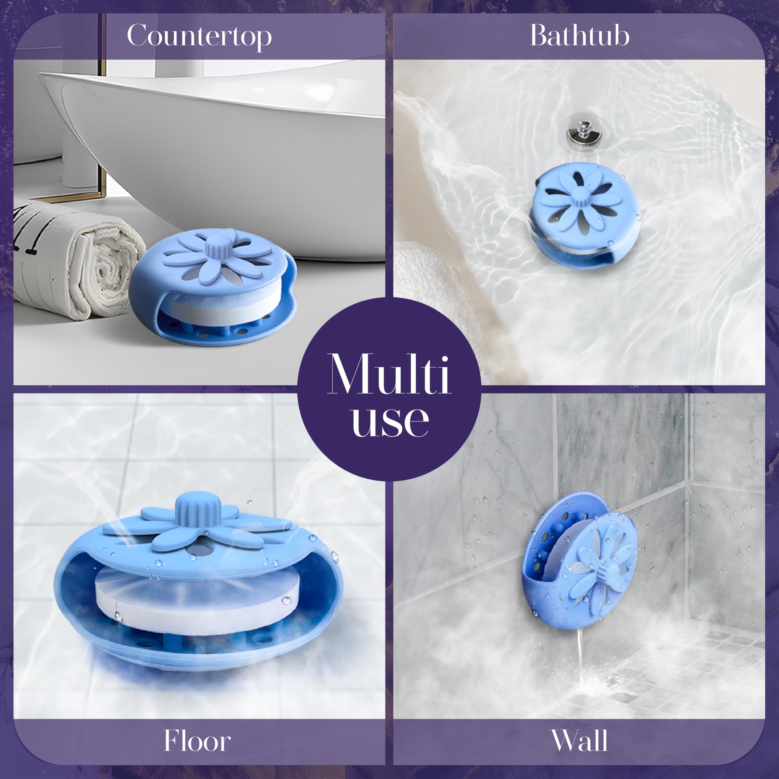 Shower Steamers Tray Blue- Upgrade Shower Steamer Holder Dish with Big Suction Cup, Long Lasting Bath Bombs Shower Accessories, Aromatherapy Diffuser Containers for Bathroom Bedroom Car Yoga Decor