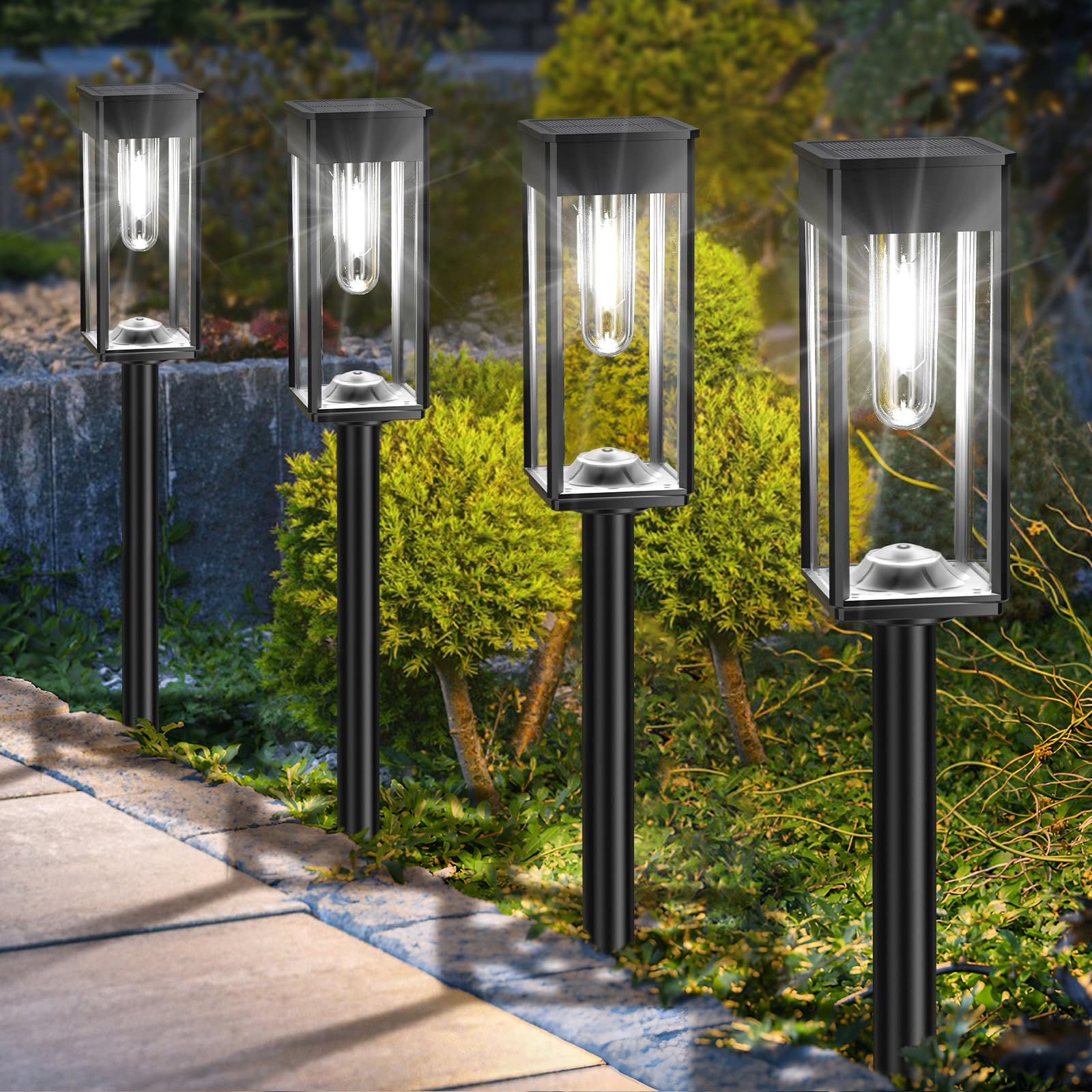 ALFIOT Solar Pathway Lights Outdoor,8 Pack Bright Solar Lights Outdoor,IP65 Waterproof Solar Garden Lights Solar Powered Landscape Lighting for Yard Patio Walkway Driveway Pathway (Cool White)