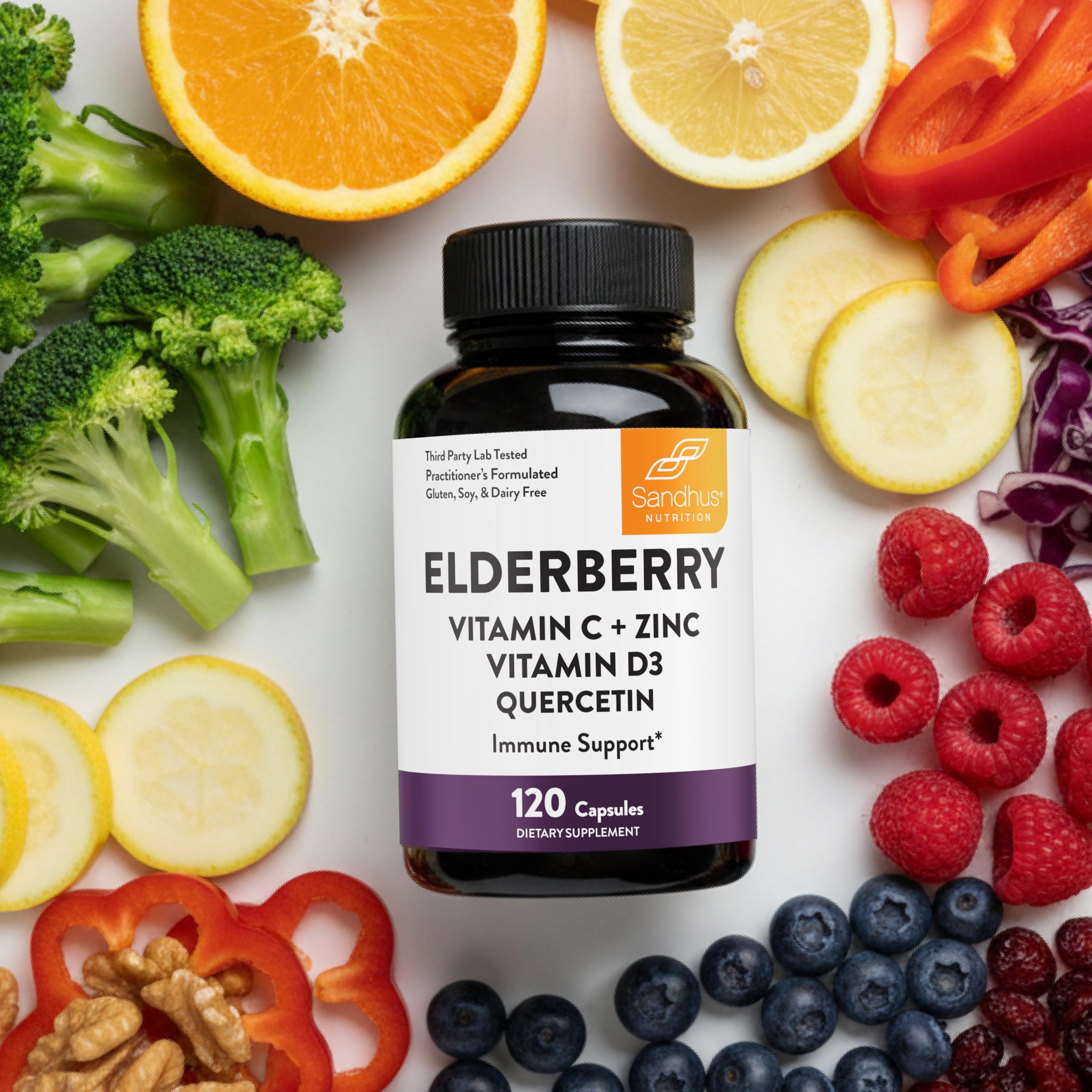 Elderberry Vitamin C and Zinc with Quercetin & Vitamin D3 | 6-in-1 Immunity Supplement | Sambucus Elder Berry Antioxidants Capsules for Adults | Supports Immune Health | 120 Count (Pack of 1)