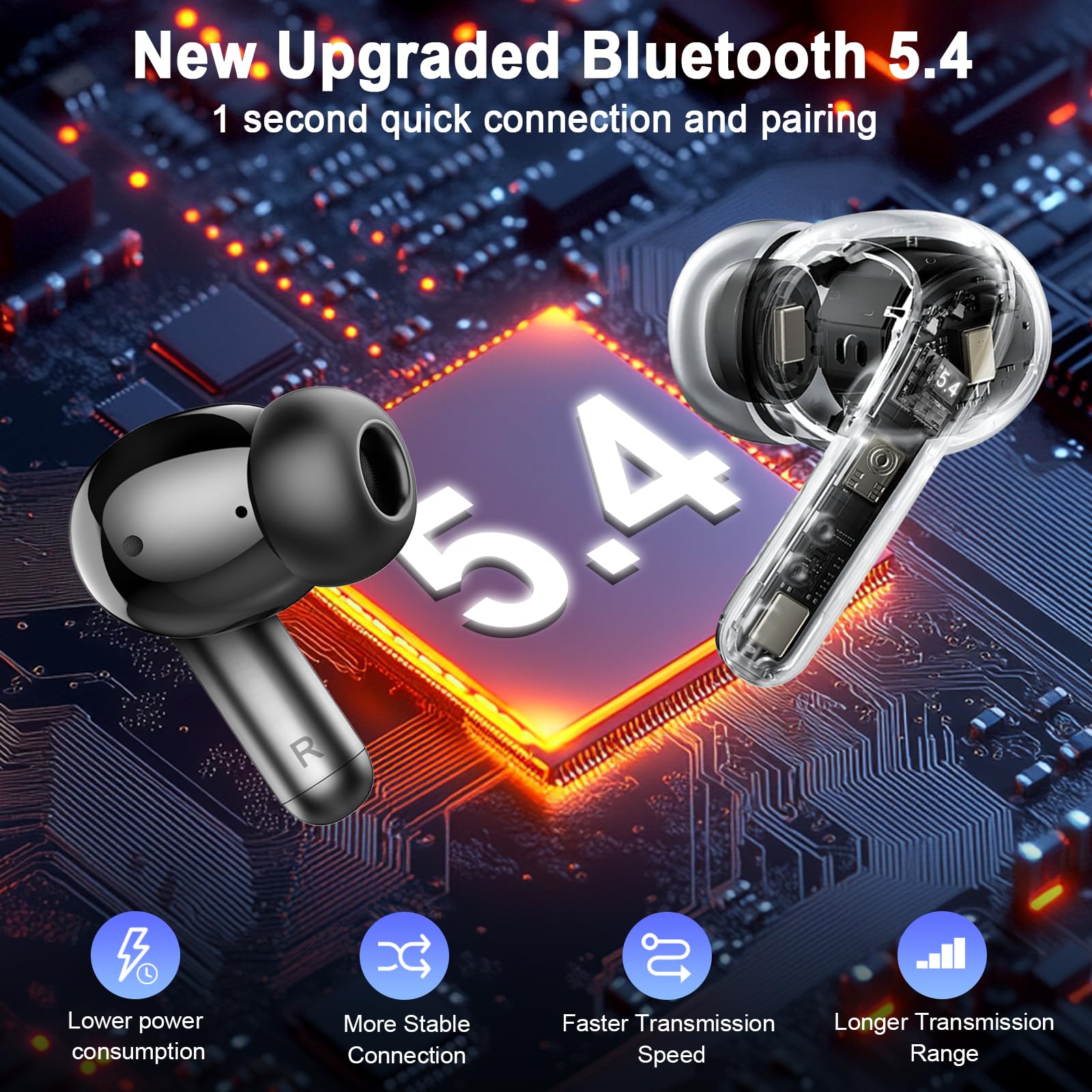 Wireless Earbuds, Bluetooth 5.4 Earbuds Hi-Fi Stereo Bass, 3.6g Mini Ear Buds Bluetooth Headphones Wireless, 4 ENC Noise Cancelling Mic, 36Hrs USB-C in-Ear Earphones, IP7 Waterproof for Android iOS