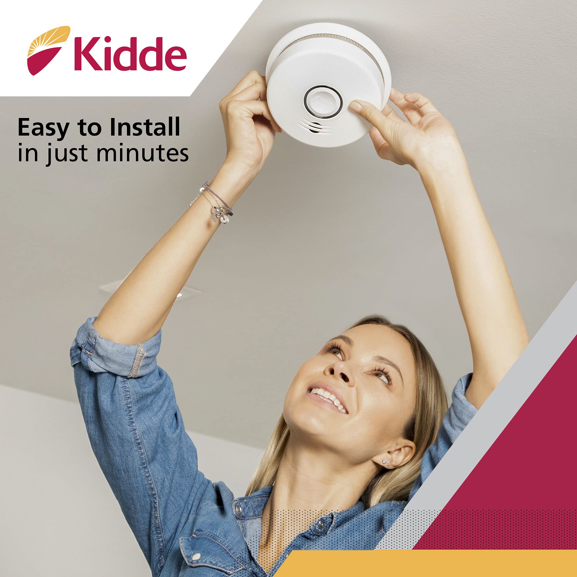 Kidde Wireless Hardwired Smoke Detector, 10-Year Battery Backup, Voice Alerts, Photoelectric Sensor Wire-Free Interconnect Combination Alarm