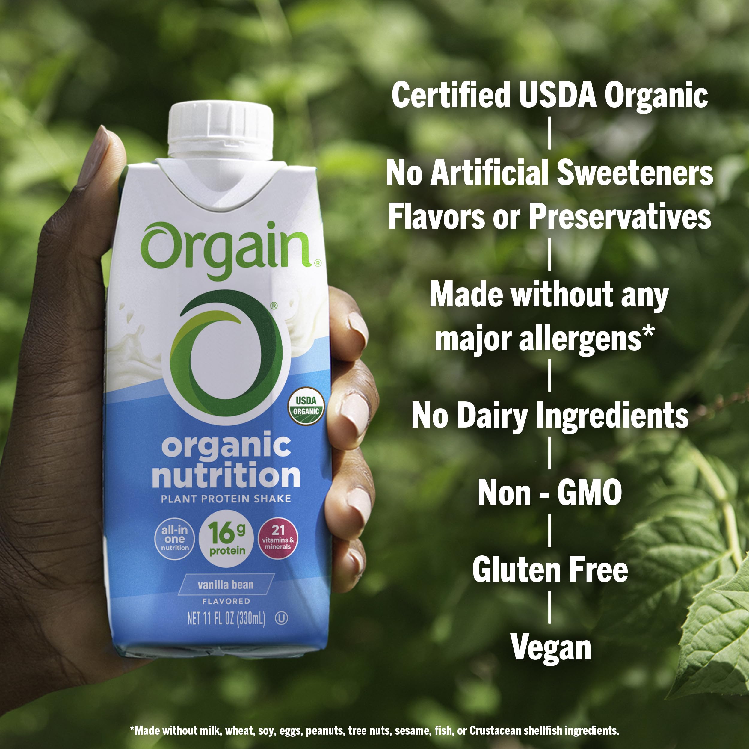 Orgain Organic Nutritional Vegan Protein Shake, Vanilla Bean - 16g Plant Based Protein, Meal Replacement, 21 Vitamins & Minerals, Fruits & Vegetables, Gluten Free, Non-GMO, 11 Fl Oz (Pack of 12)