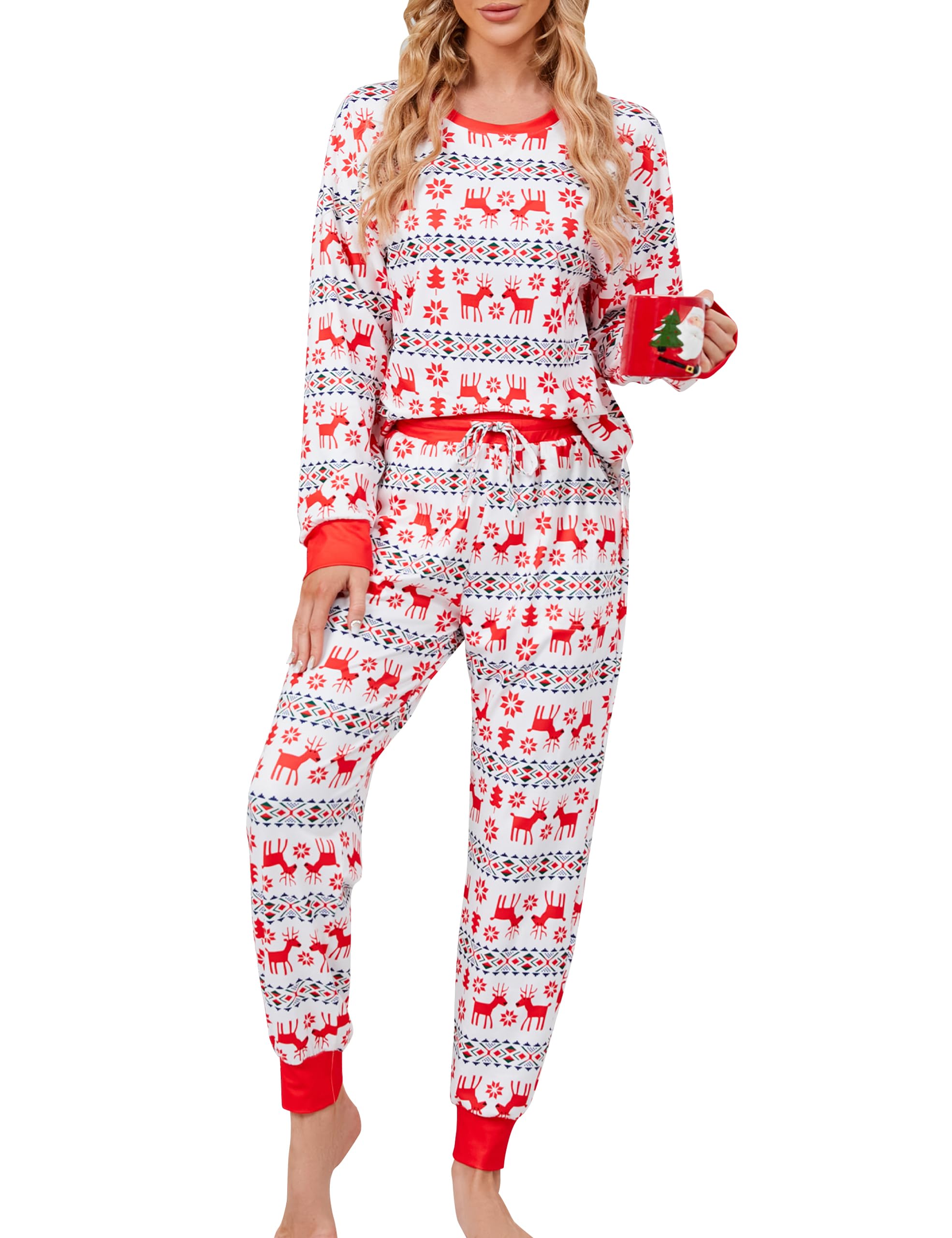 Blooming Jelly Womens Cute Pajama Sets Soft Long Sleeve Christmas Pajamas Xmas Lounge Pj Set 2024 (Large, Red03)