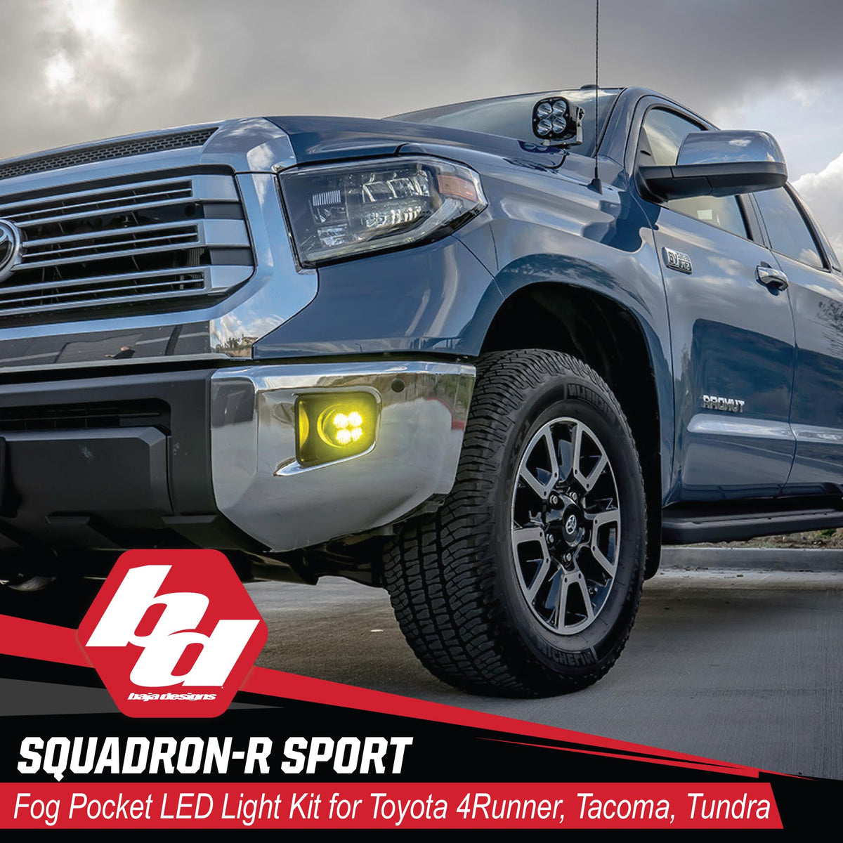 Baja Designs Squadron-R Sport LED Fog Light Kit for Toyota Tacoma 2012-24, Tundra 2014-24, 4Runner 2010-24, Set of 2 LED Lights (Wide Cornering Lens, Amber)