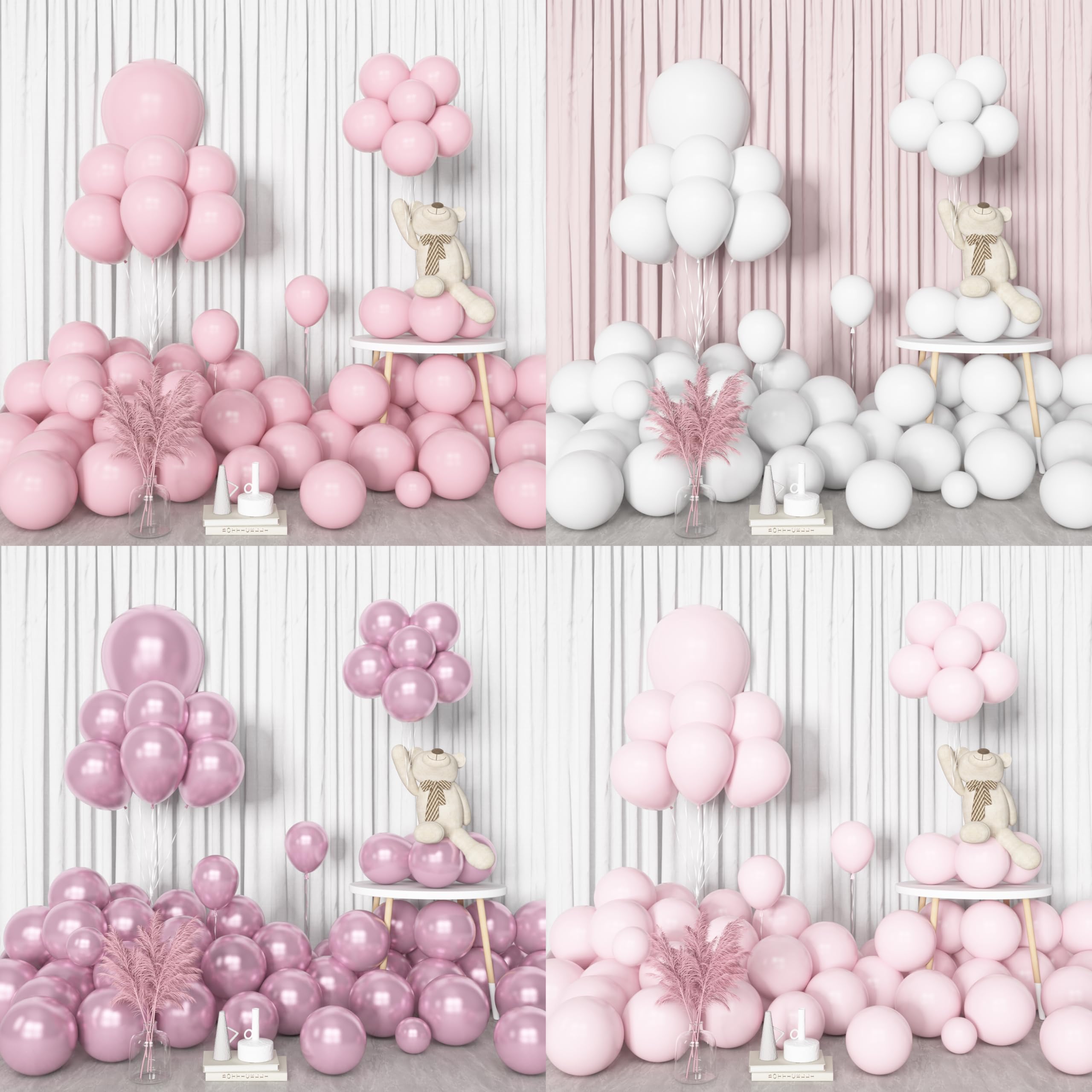 Amandir 153pcs Pink White Balloons Arch Garland Kit, Different Sizes 18 12 10 5inch Pastel Light Latex Metallic Confetti Pink Balloons for Baby Shower Wedding Bow Coquette Birthday Party Decorations