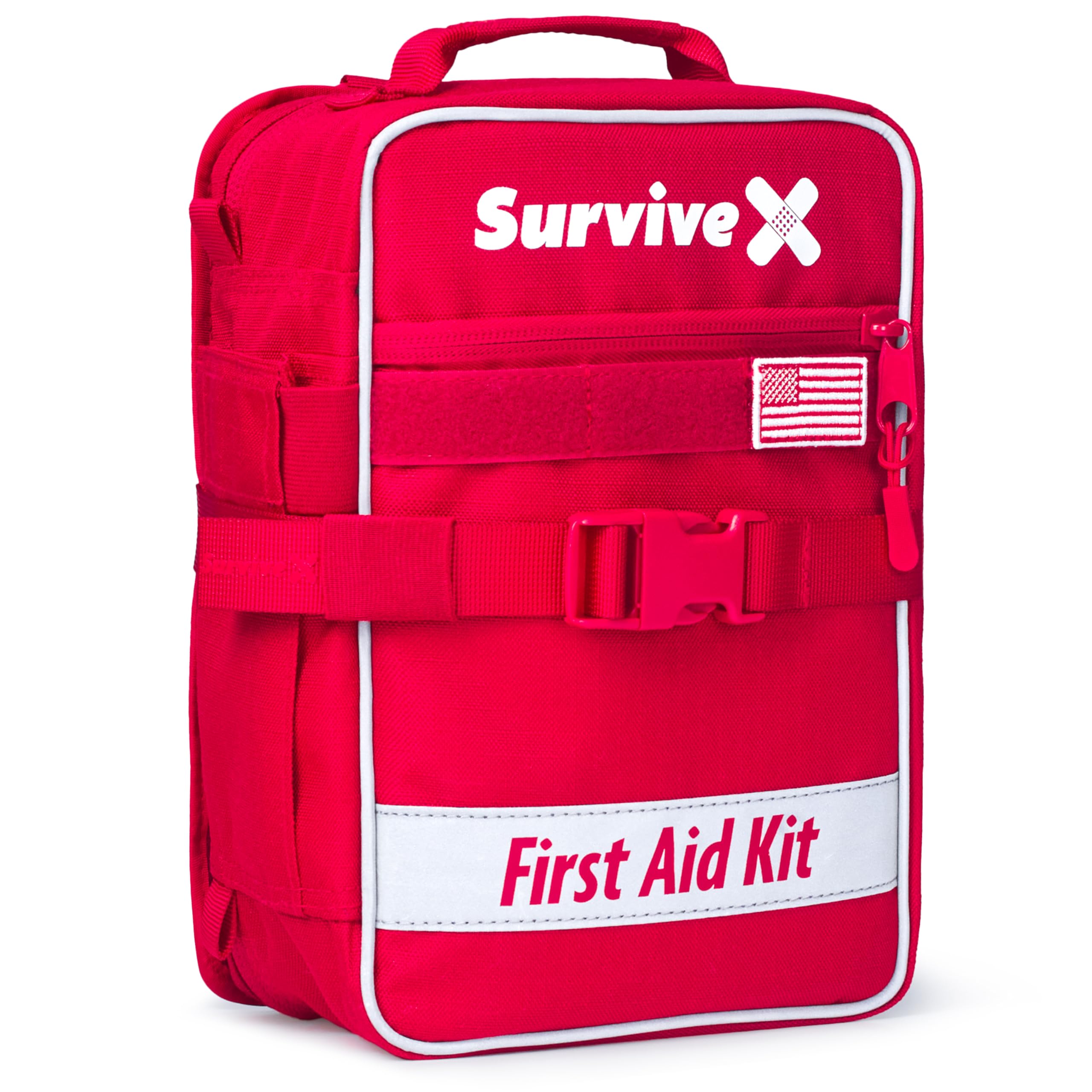 SurviveX Large First Aid Kit for Car, Travel & Home - Emergency Kit for Hiking, Camping, Backpacking and Outdoors - Includes Zip Stitch Wound Closure Strips - FSA HSA Approved