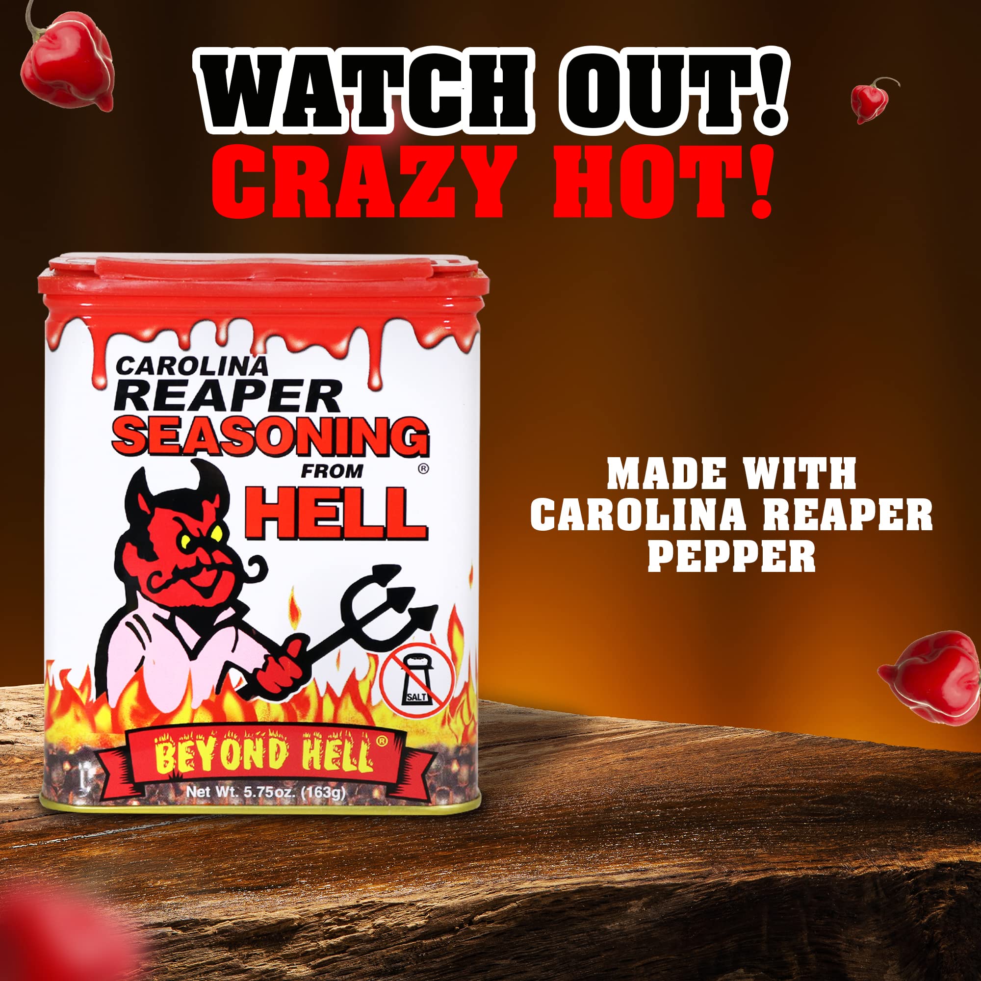 Carolina Reaper Seasoning From Hell - 5.25 oz. - SALT FREE Premium Gourmet Spicy Hot Carolina Reaper Seasoning for Buffalo Wings, Steaks, Chicken – Warning - Try if you Dare!