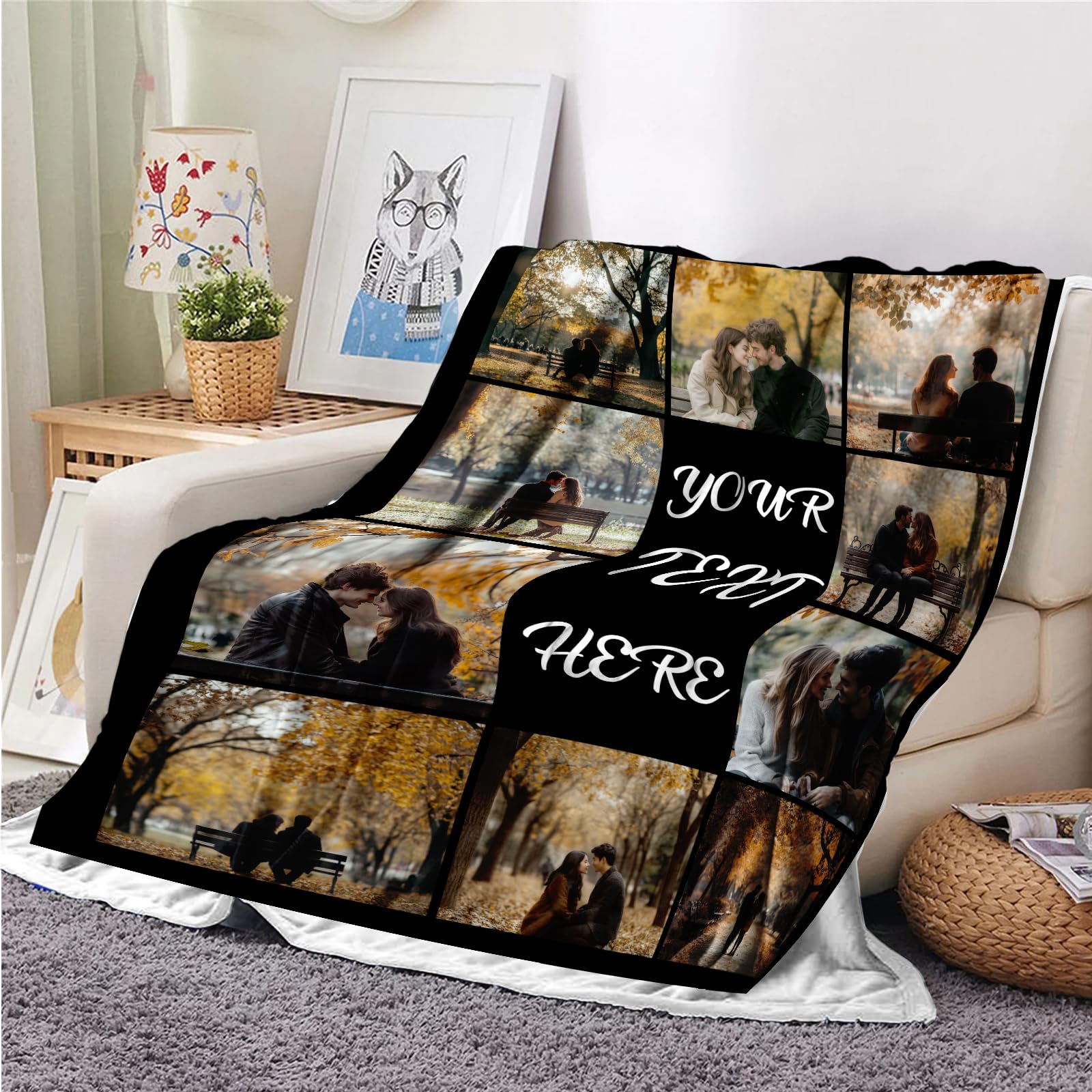 Custom Blanket with Picture Text Personalized Photo Blanket Customized Blanket for Christmas Valentine's Day Birthday Gifts Customized Gifts for Mom Dad Couple Girlfriend Boyfriend Wife Husband