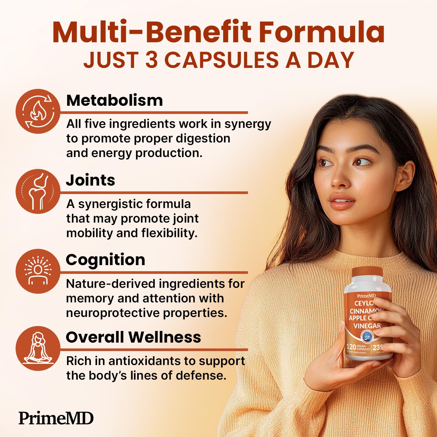 5-in-1 Ceylon Cinnamon Capsules 2355mg - Ceylon Cinnamon and Apple Cider Vinegar Capsules - Turmeric and Panax Ginseng - Cinnamon Supplements with Bioperine (120ct, Pack of 4)