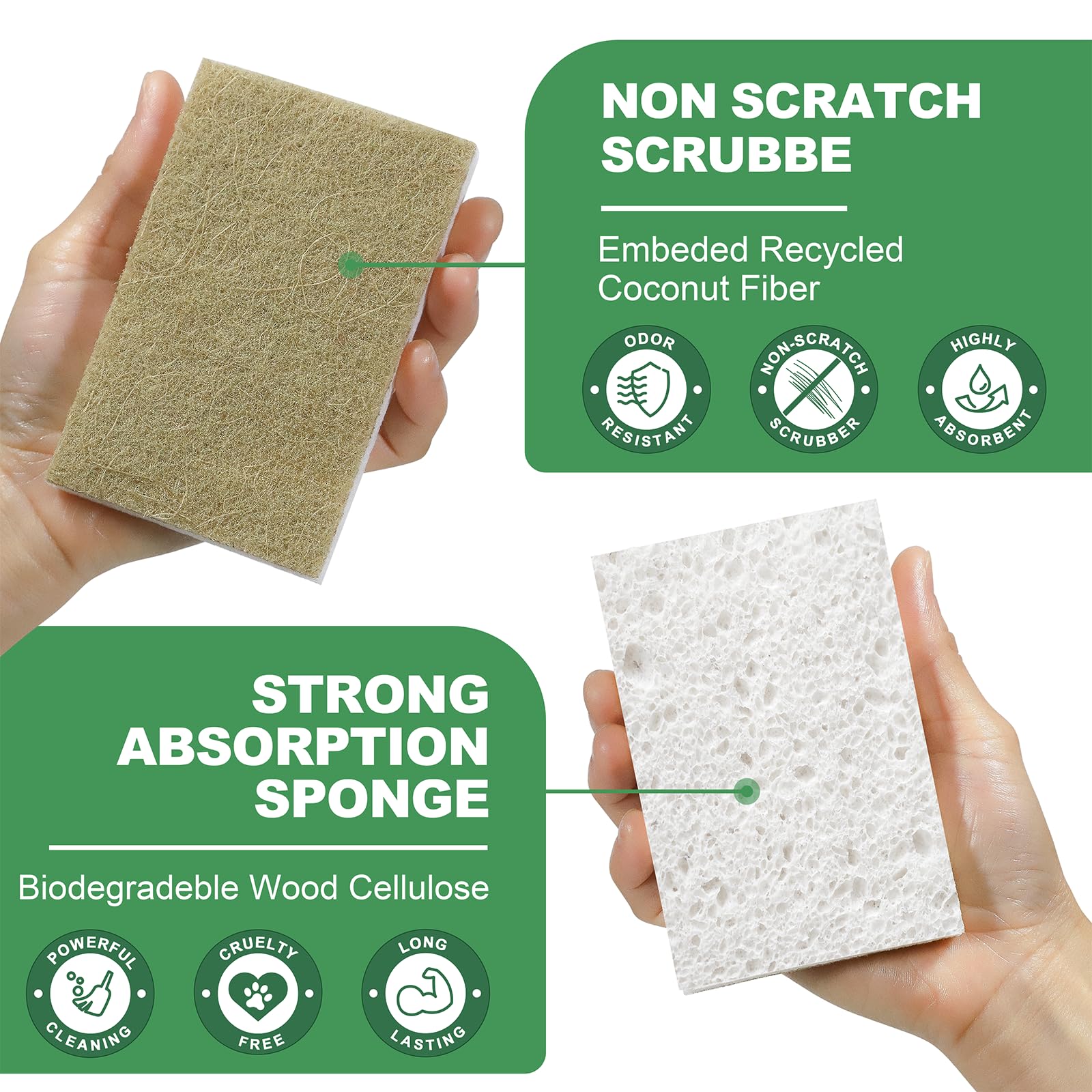 RNOAFMU Natural Kitchen Sponges, 12 Pack Non-Scratch Sponges for Dishes, Biodegradable Scruber Sponges Kitchen for Cleaning, Household