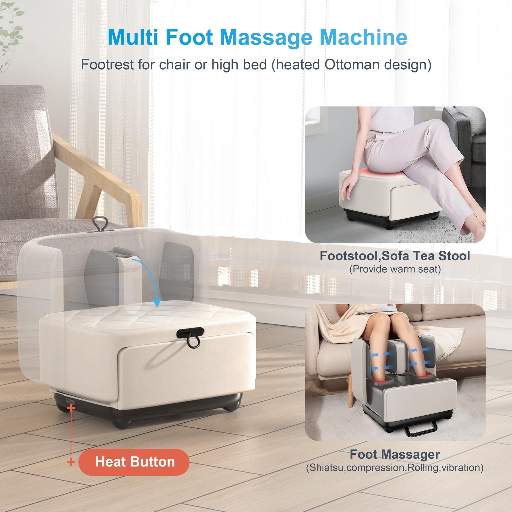 COMFIER 2-in-1 Shiatsu Foot Massager&Foot Rest,Foot and Calf Massager with APP Control,Heated Feet Massager for Foot Pain Relief,Gifts for Men Women