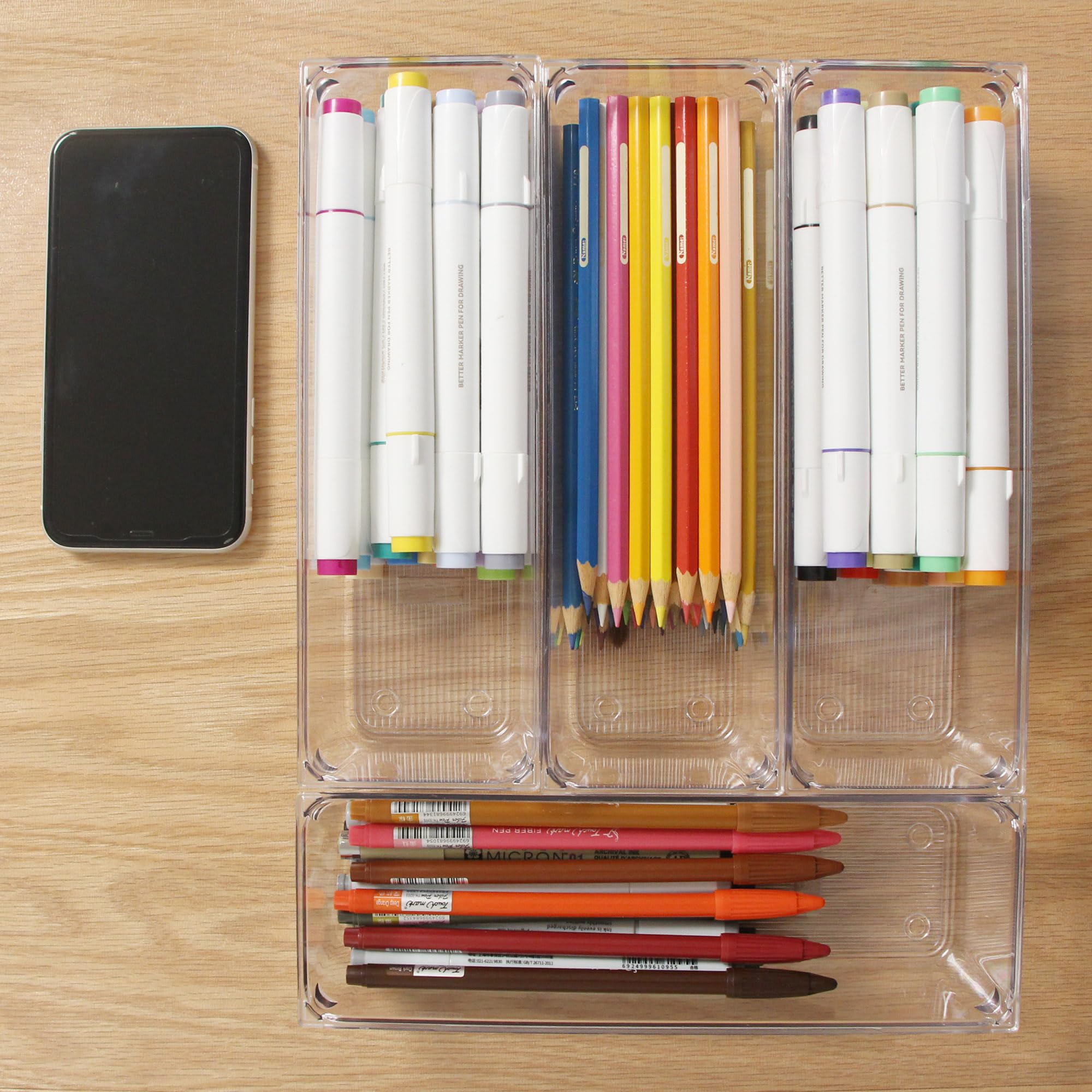 LotFancy 8 Pack Clear Plastic Drawer Organizers, Food Grade Storage Trays, Non-Slip Storage Bins for Kitchen Utensil, Silverware Cutlery, Bathroom, Office Desk, Makeup, Jewelry, 9.2''×3''×2''