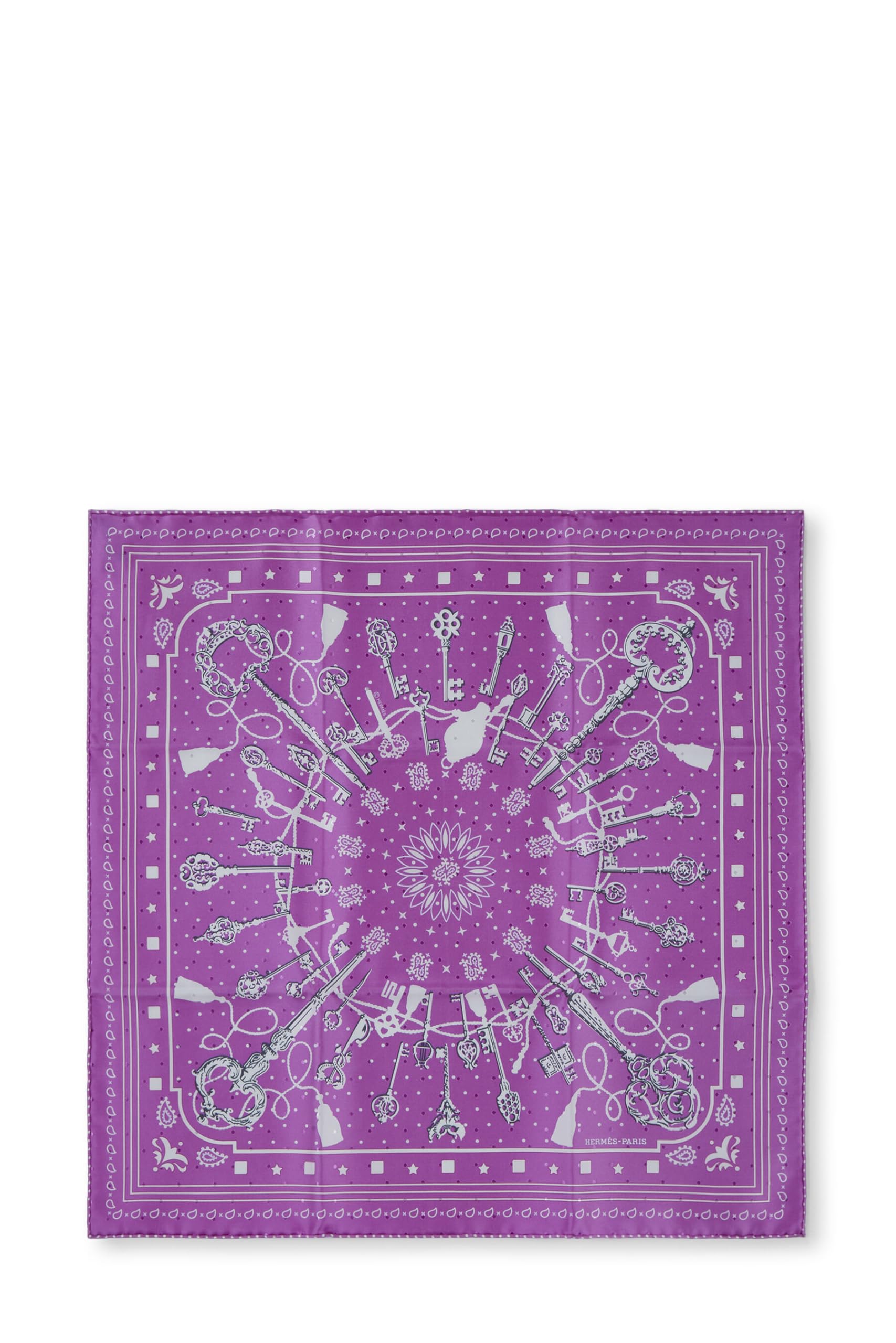 Hermès, Pre-Loved Purple & Multicolor 'Les Cles' Bandana, Purple