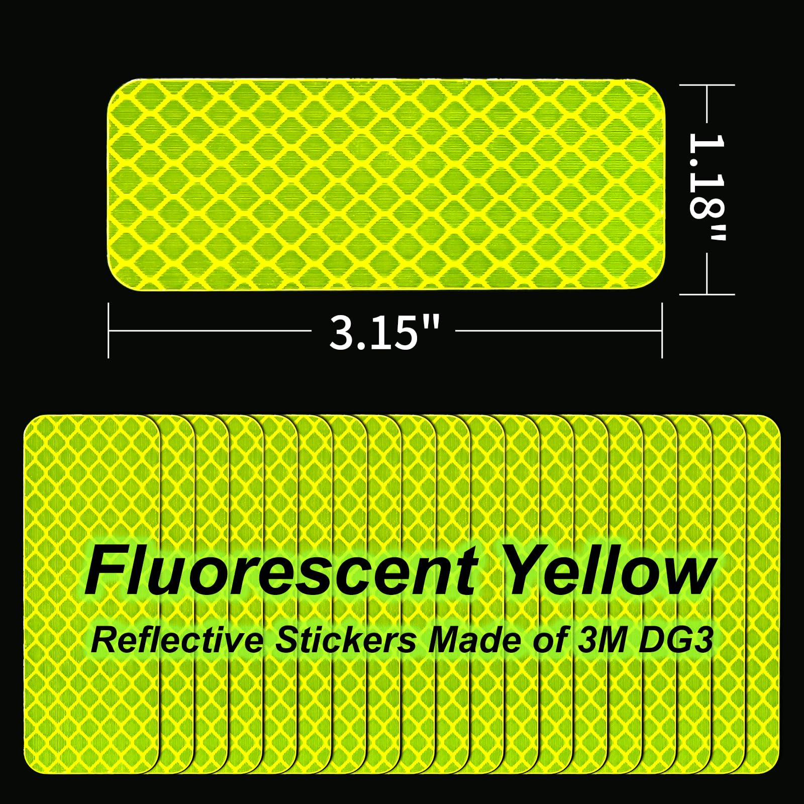 PHIXBEAR Reflective Stickers Made of 3M DG3,Super Reflection, Safety Reflective Tape for Car Trailer Truck Bike Motorcycle, 20 Pcs Fluorescent Yellow-Green Outdoor Waterproof 3.15" X 1.18"