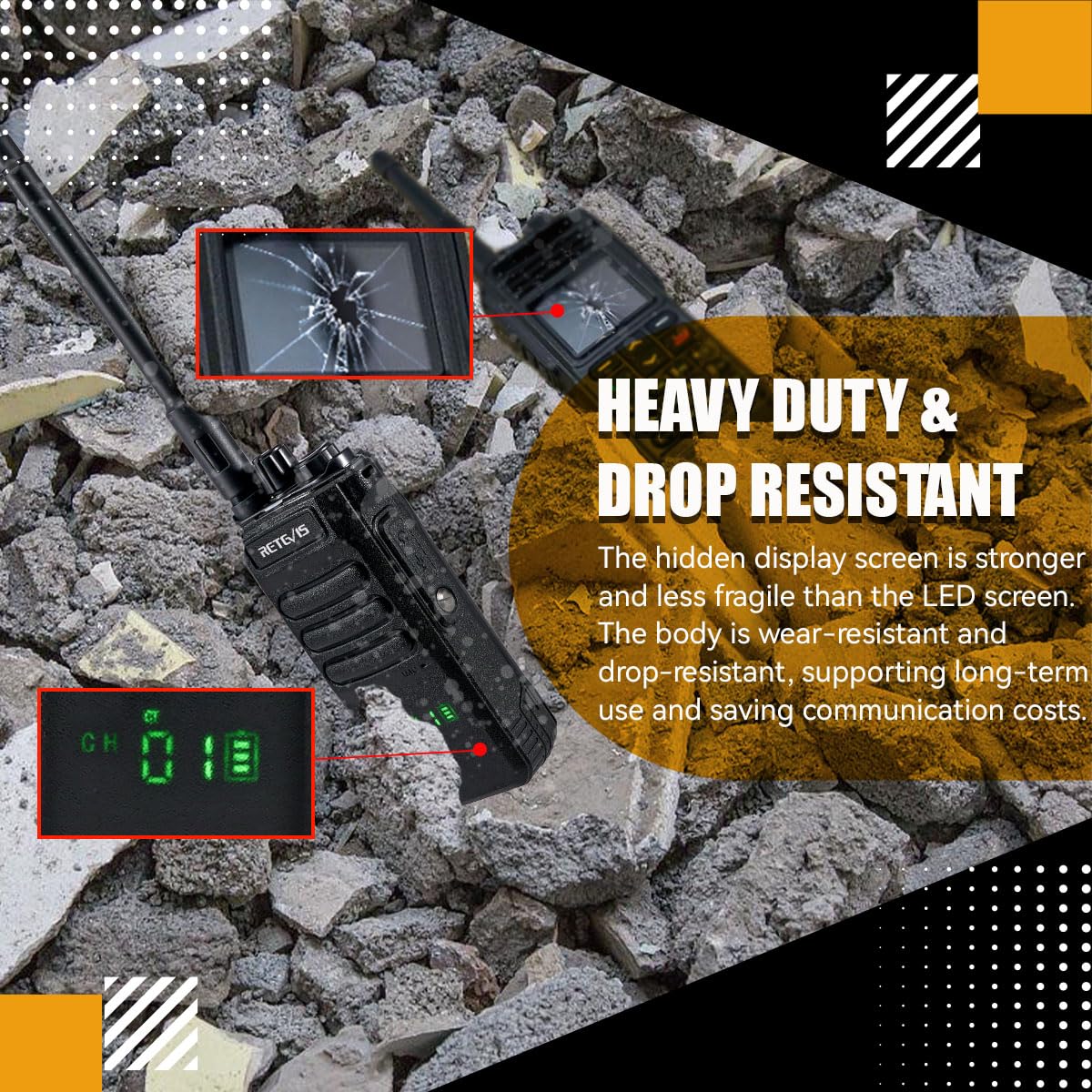 Retevis RT86 Long Range Walkie Talkies for Adult, High Power 2 Way Radios, Heavy Duty Two Way Radios, Shatterproof Display, 2600mAh, for Commercial Construction(6 Pack)