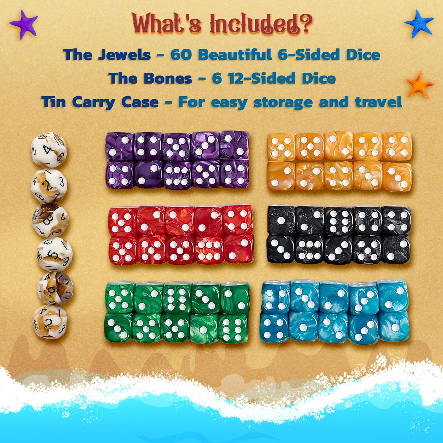 Roll The Bones Dice Game for Kids, Fast-paced Dice Game for Family Game Night, 2-6 Players Aged 5+, 6 Sided Dice Set with 12 Sided Dice, Kids Games, Easy to Learn