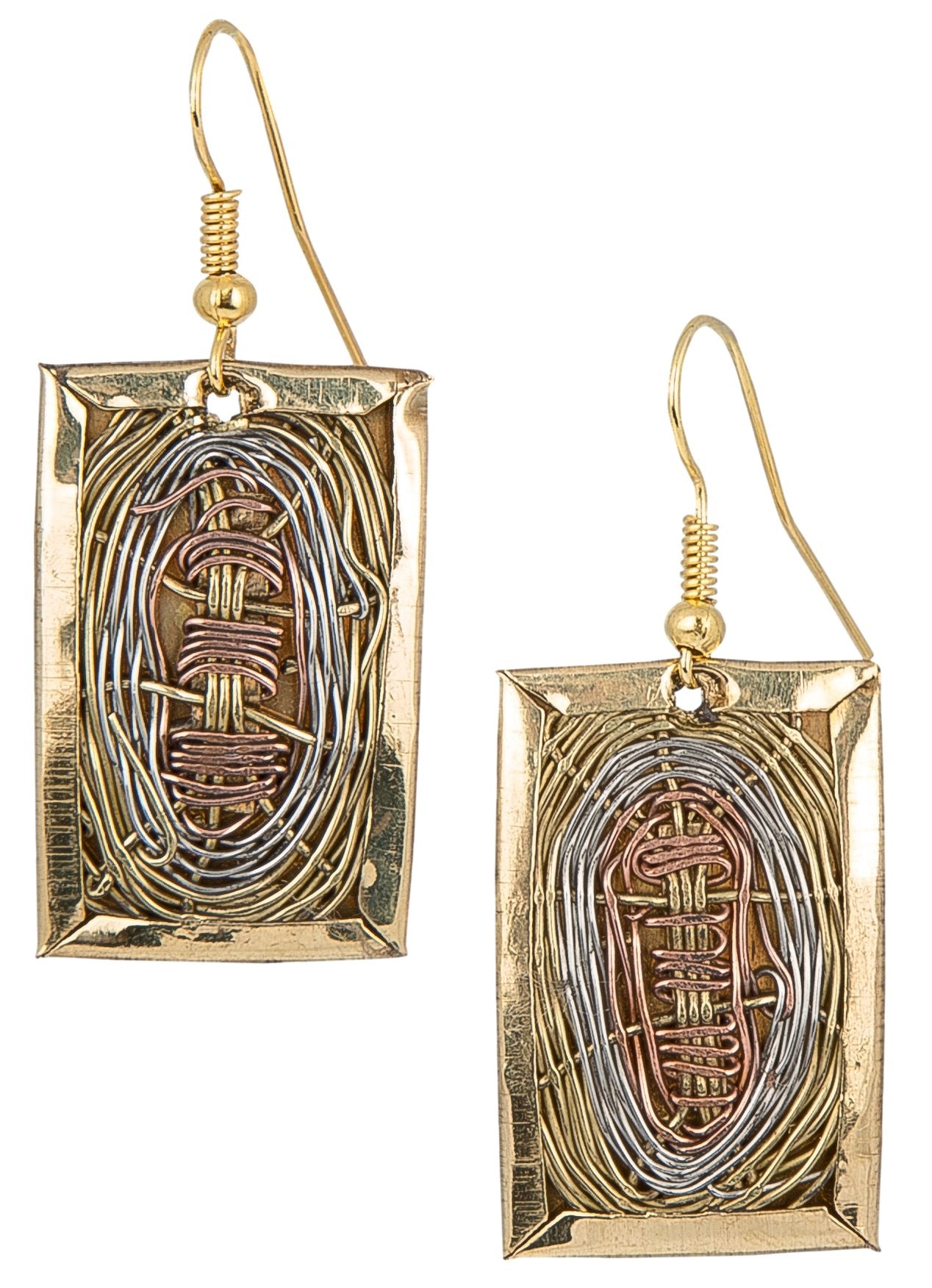 Handmade 3 Toned Basket Weave Earrings | SPUNKYsoul Collection (Rectangle)