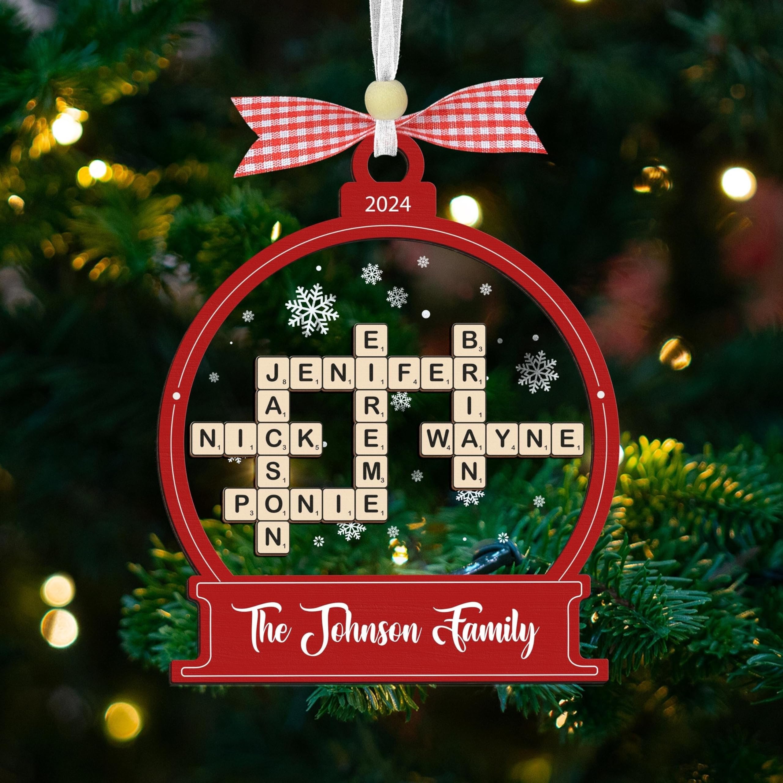 NAZENTI Personalized Family Crossword Christmas Ornament, Family Christmas Ornament 2024, Family Names Puzzle, Crossword Puzzle Name Ornament, Family, Family Keepsake Gifts