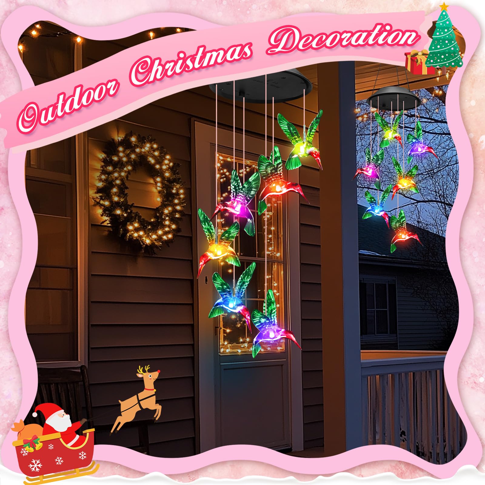 Stocking Stuffers for Women Thanksgiving Decorations Christmas Solar Lights Outdoor Gifts for Women Mom Grandma Wife, Winzwon Hummingbird Wind Chimes for Outside Garden Patio Yard Porch.