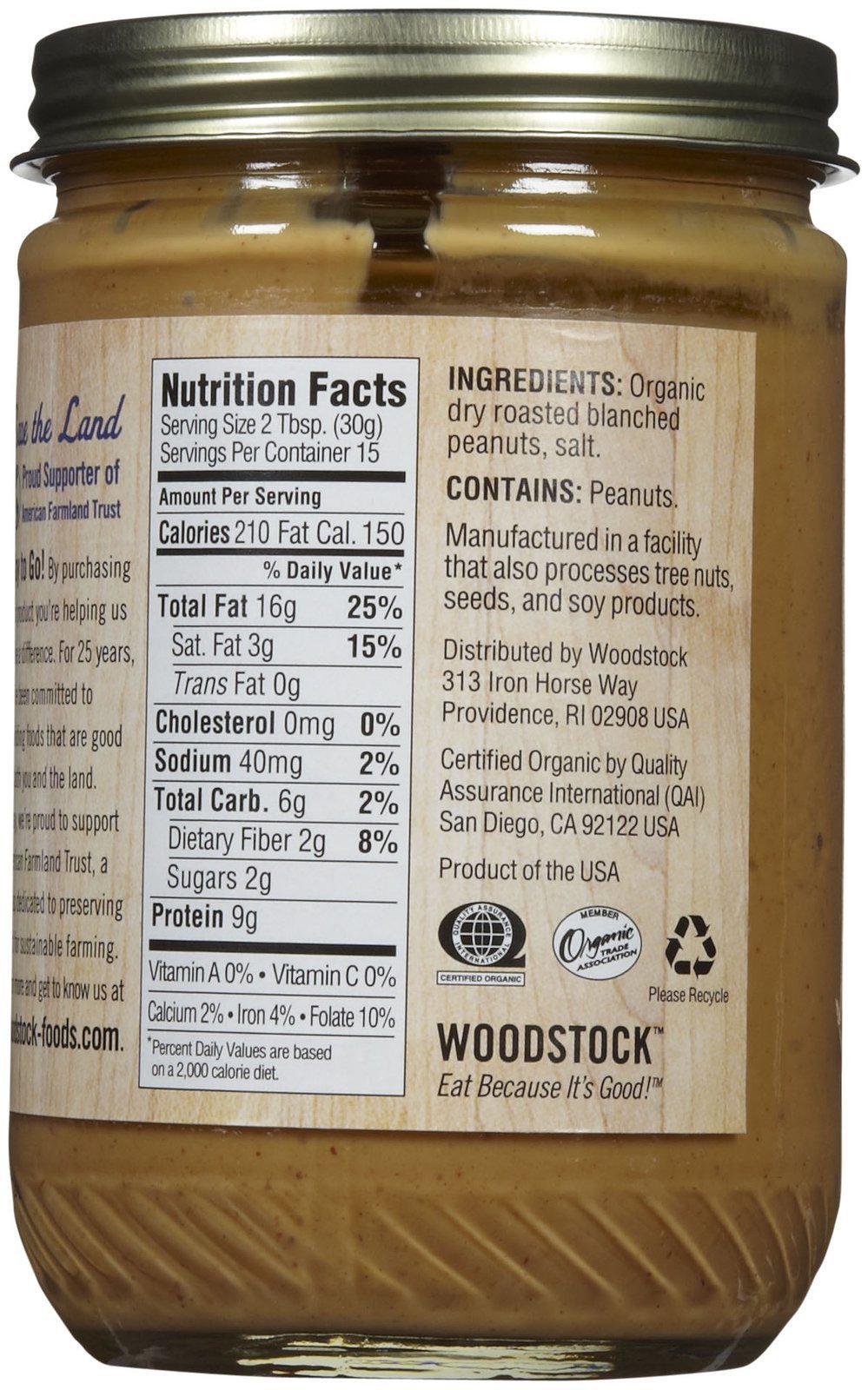 Woodstock Organic Smooth Peanut Butter, 16 oz