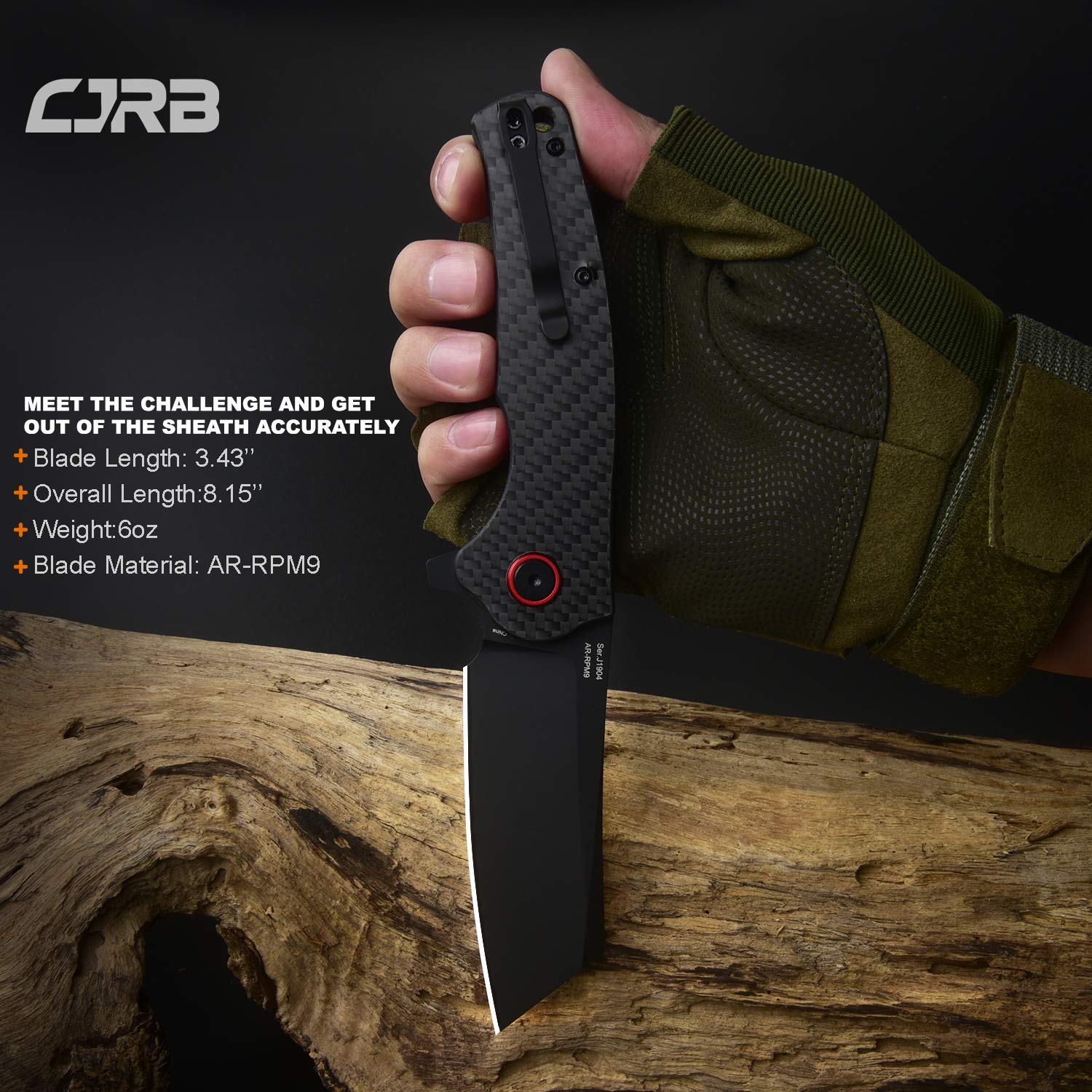 CJRB CUTLERY Folding Knife Crag (J1904) AR-RPM9 Powder Steel Black PVD Blade Carbon Fiber Handle Pocket Knife EDC Knife