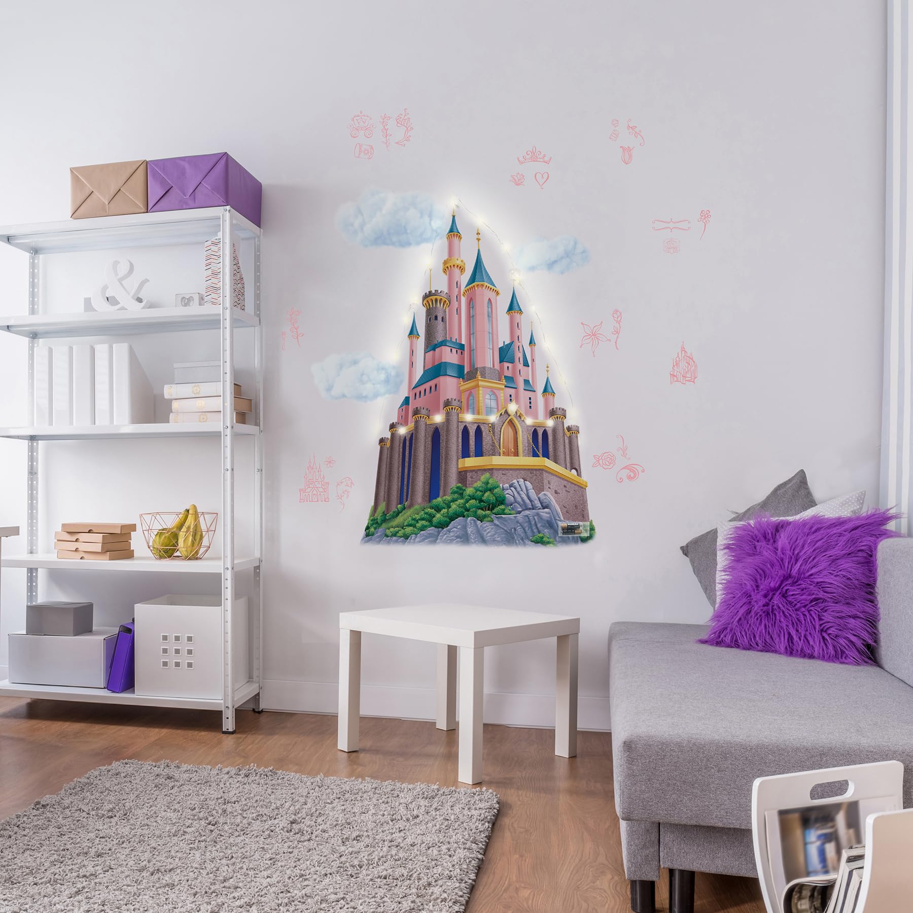 Disney Princess Castle Giant Peel and Stick Wall Decals with String Lights by RoomMates, RMK5408TBM