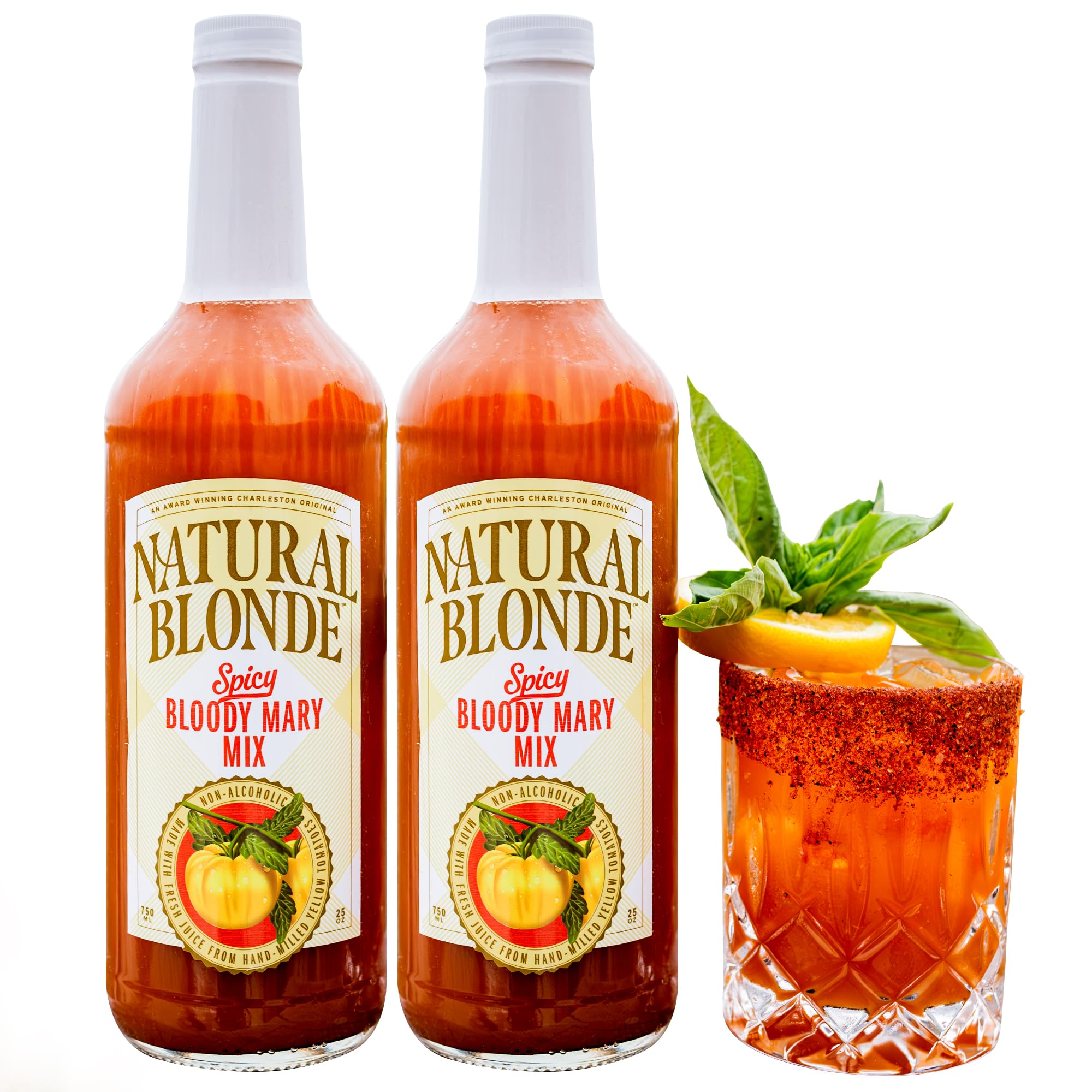 Natural Blonde Spicy Golden Bloody Mary Mix - All-Natural Cocktail Mixer with Hand-Picked Golden Tomatoes - Low Sodium, Low Calorie, Gluten Free - 50 Fl Oz (2 Pack)