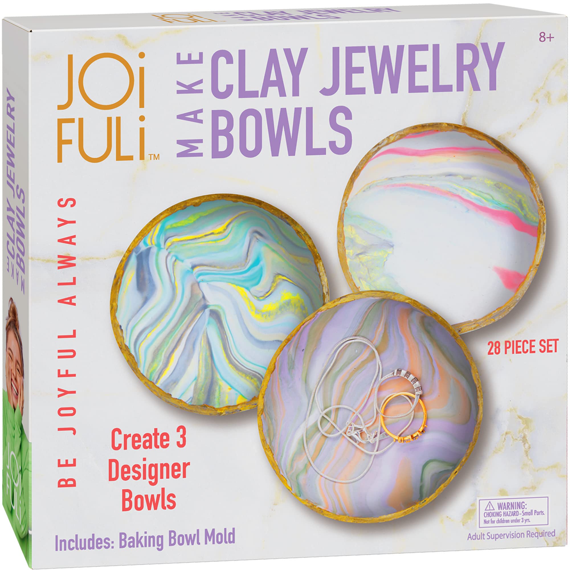 JOiFULi Make Your Own Clay Jewelry Bowls Arts and Crafts Kit, Clay Jewelry Dish Kit, Birthday Gifts for Girls Kids Ages 8 9 10 11 12 Years Old, DIY Jewelry Craft Clay Bowl, Clay Crafts for Girls 8-12