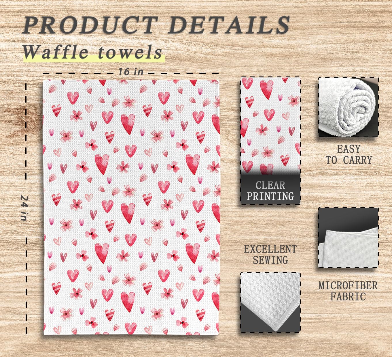 Dwept Valentines Day Kitchen Towels, Love Heart Pattern Hand Towels, Anniversary Wedding Bathroom Kitchen Decor, Valentines Romantic Gifts for Him Her, Floral Petal Tea Towels for Kitchen 428