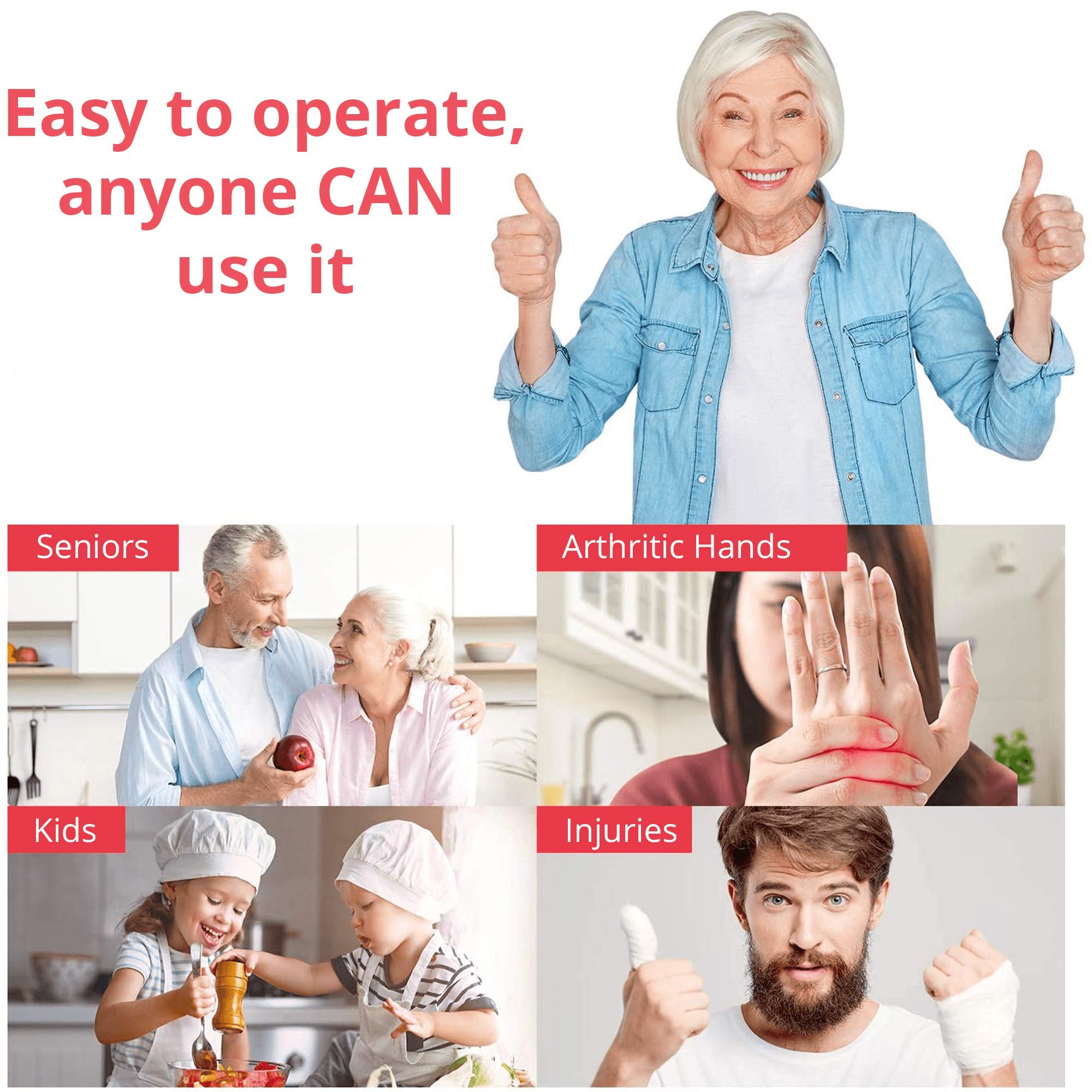 Kitchen Mama Auto Electric Can Opener: Open Your Cans with A Simple Press of Button - Automatic, Hands Free, Smooth Edge, Battery Operated, YES YOU CAN (Red)