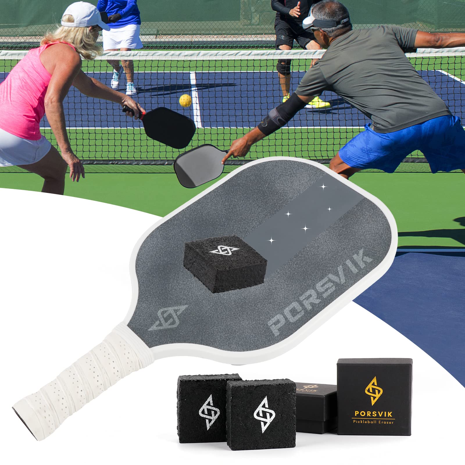 PORSVIK 2-Pack Pickleball Paddle Cleaner and Eraser, Carbon Fiber Pickleball Paddles Cleaner, Rubber Bar for Fast Residue and Dirt Removal