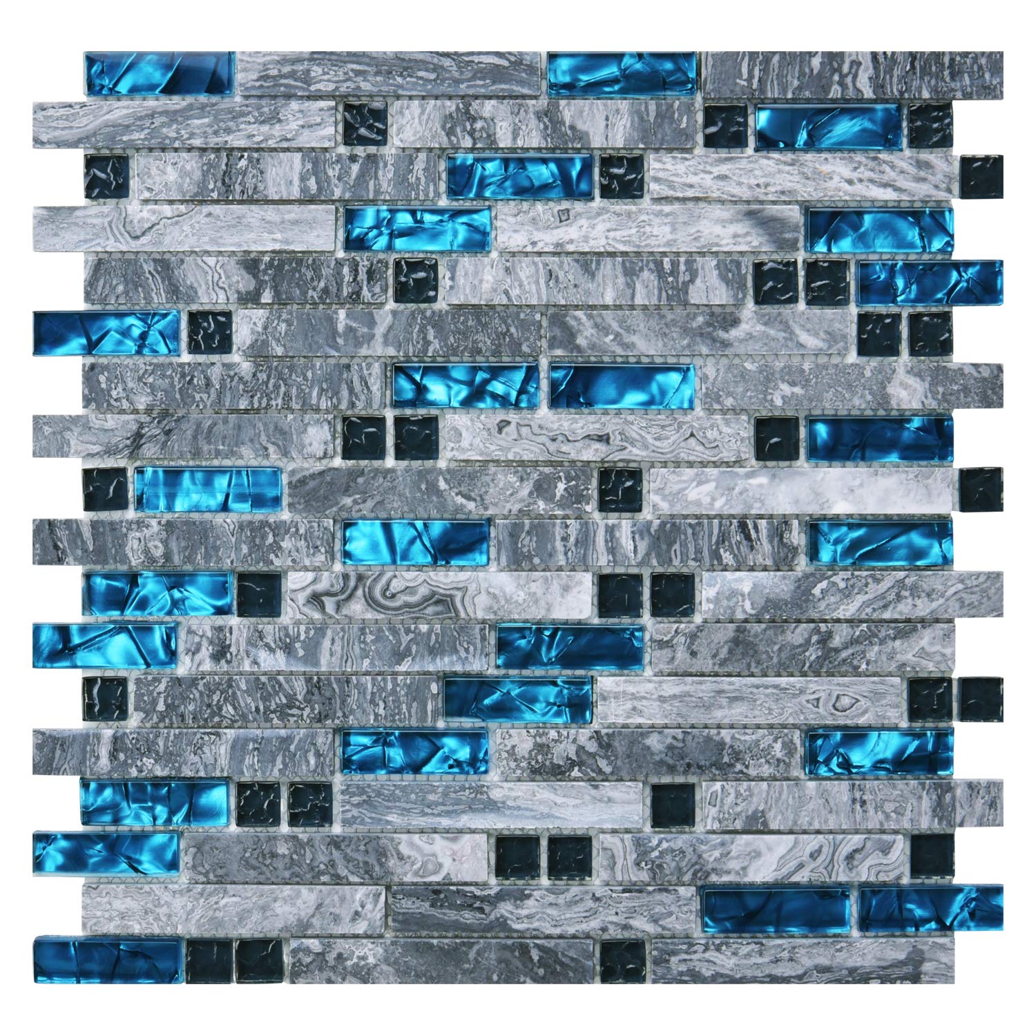 Art3d grout Decorative Tile, Blue/Gray, Glass, for Kitchen Backsplash or Bathroom Backsplash (5 Pack)