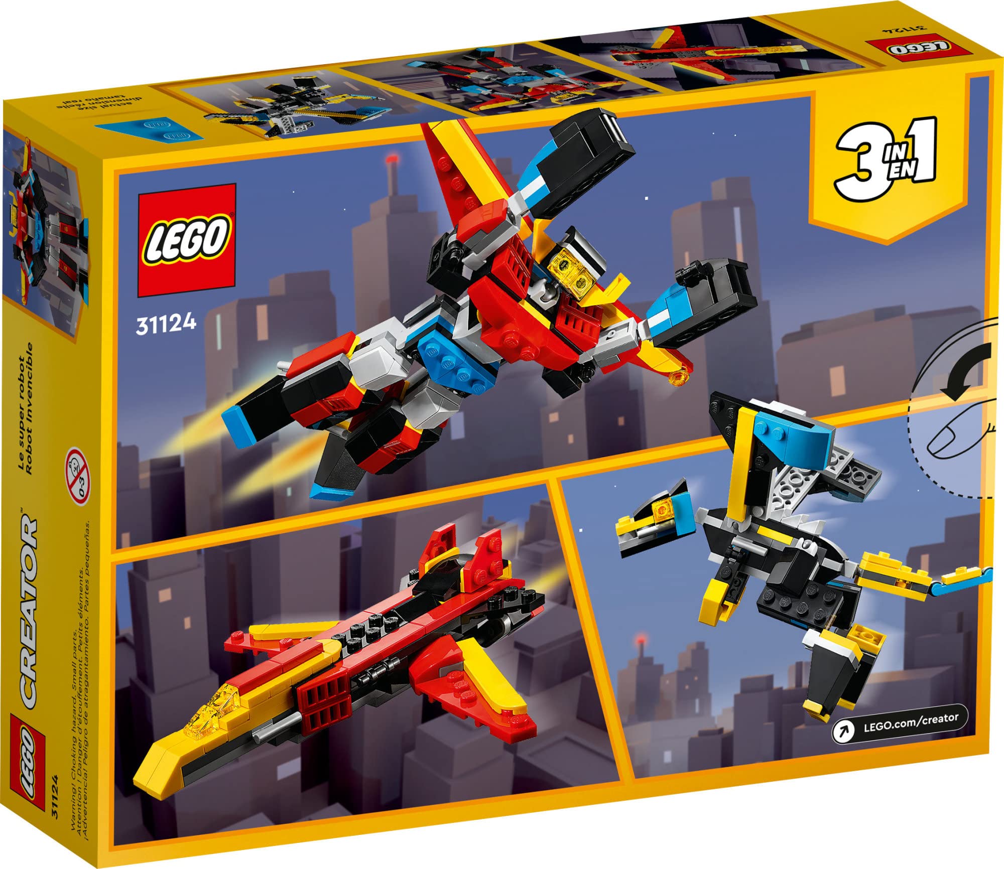 LEGO Creator 3 in 1 Super Robot Building Kit, Kids Can Build a Toy Robot or a Toy Dragon, or a Model Jet Plane, Makes a Creative Gift for Kids, Boys, Girls Age 7+ Years Old, 31124