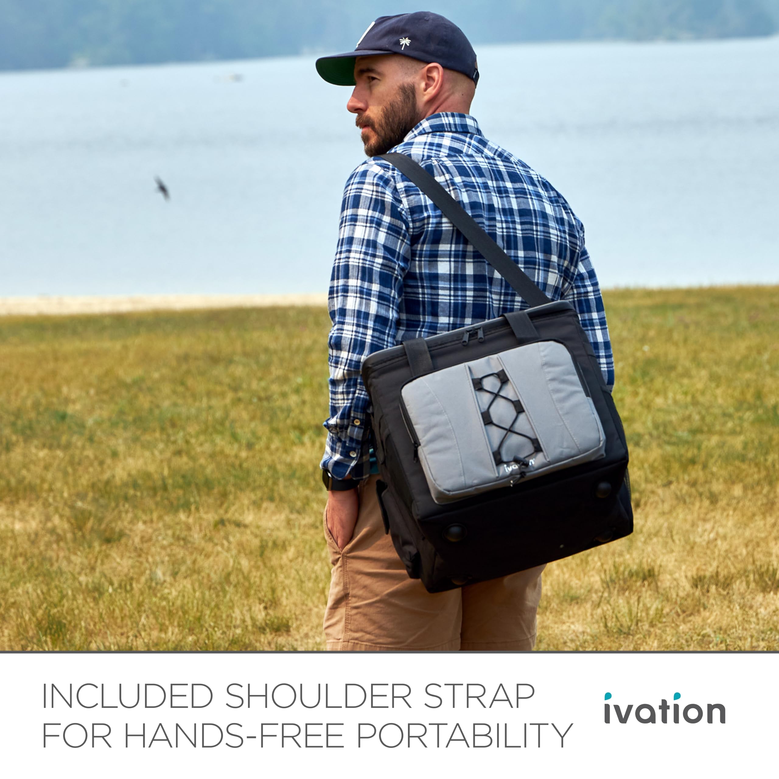 Ivation Portable Electric Cooler Bag | 18L Soft Sided Thermoelectric Travel Cooler with Shoulder Strap, Storage Pocket & DC 12V Plug in for Car, Truck & RV Camping