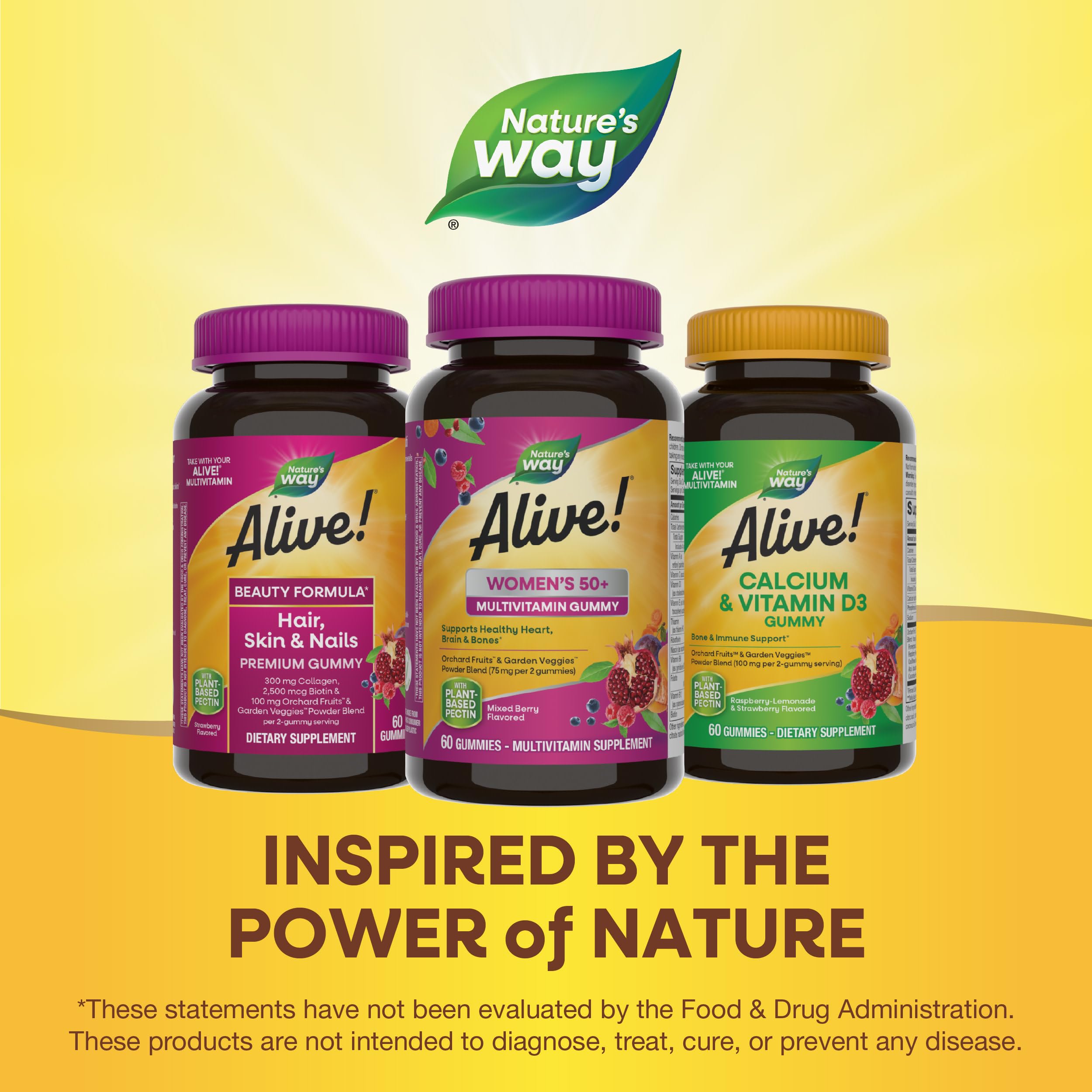 Nature's Way Alive! Women’s 50+ Gummy Multivitamin, Supports Multiple Body Systems*, Supports Healthy Heart, Brain & Bones*, B-Vitamins, Mixed Berry Flavored, 60 Gummies (Packaging May Vary)