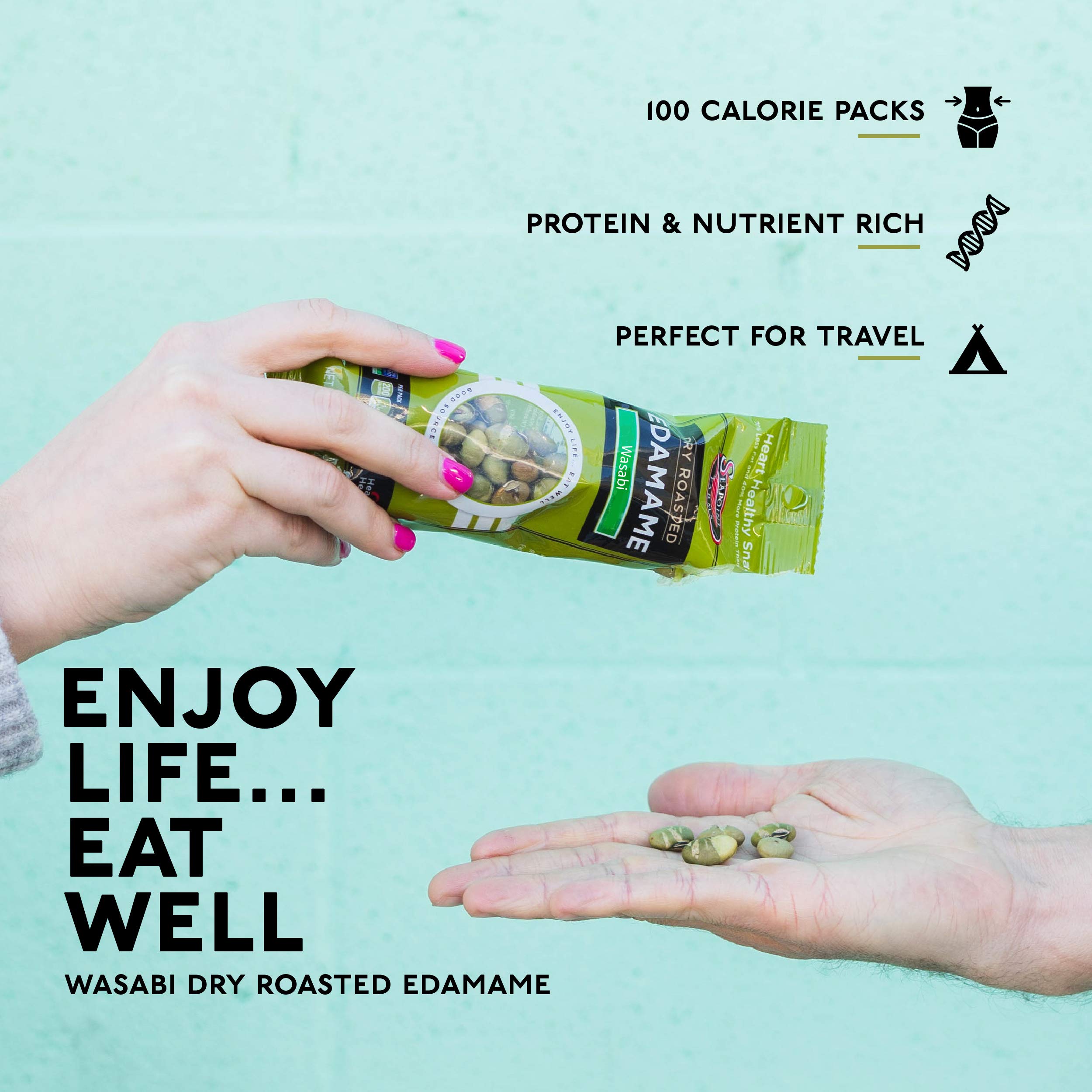 Seapoint Farms Dry Roasted Edamame, Wasabi, Vegan, Gluten-Free, and Non-GMO, Crunchy Snack for Healthy Snacking, 100 Calorie Snack Pack (12 Boxes)