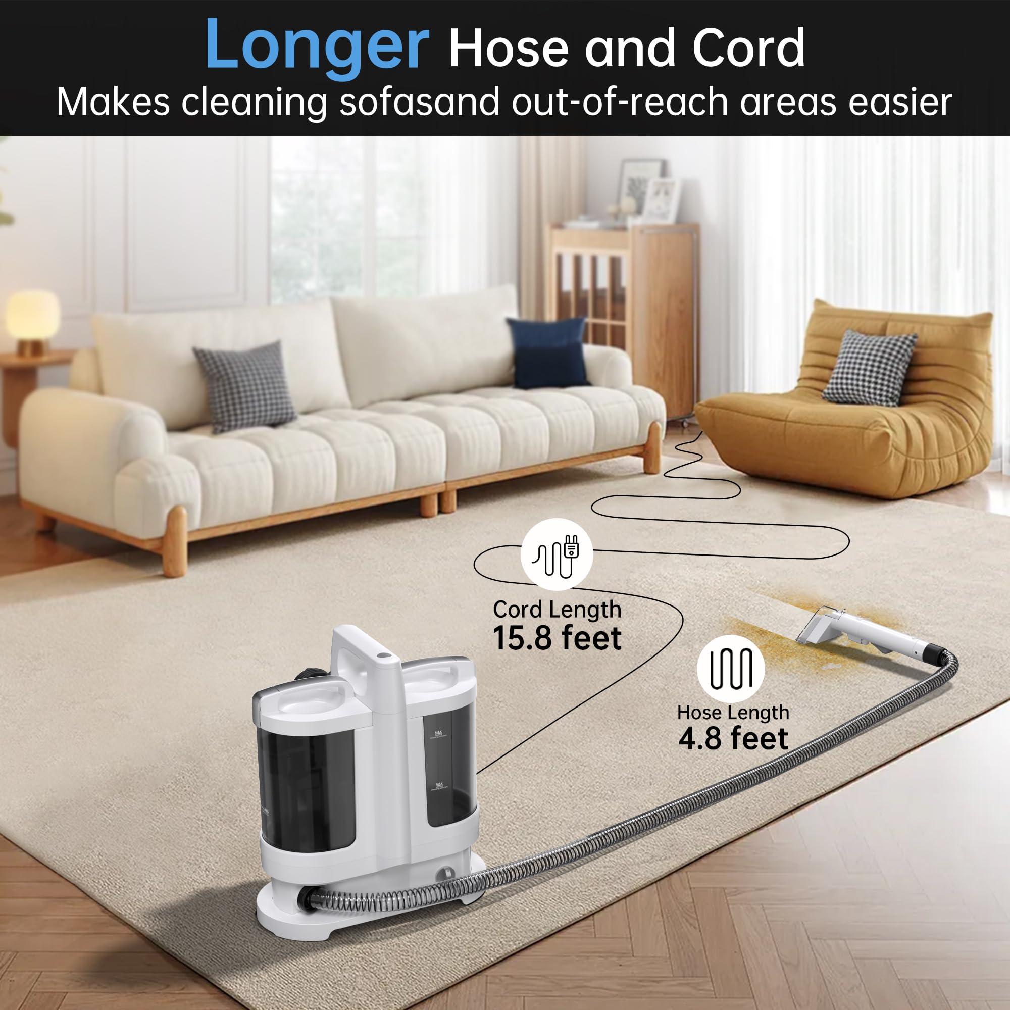 Carpet Cleaner Machine,18Kpa Upgraded Portable Carpet Upholstery Cleaner Machine,500W Powerful Suction Deep Spot Cleaning Machines for Couch,Car Seats,Upholstery&Furniture