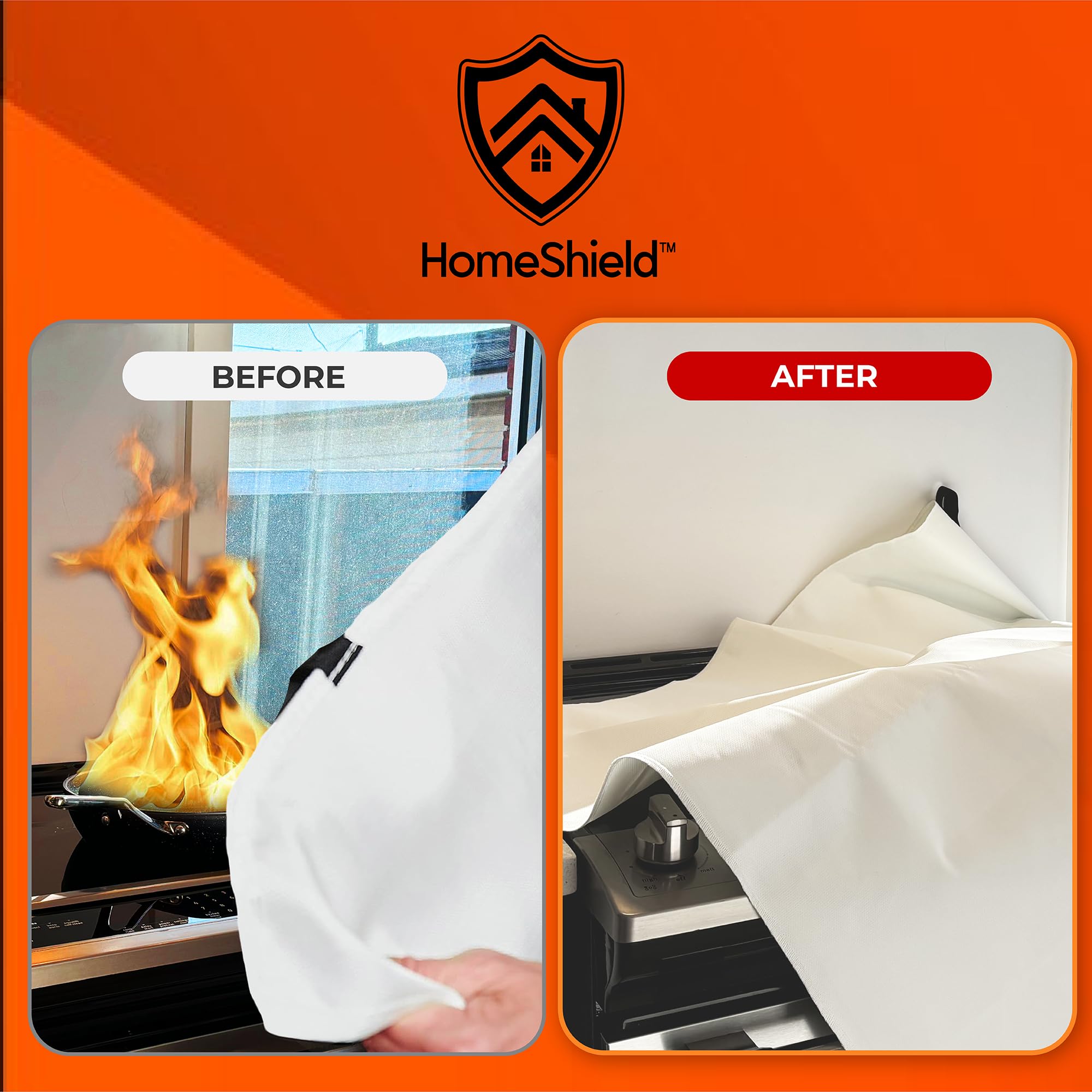 HomeShield 2.0 Silicone Fire Blanket Emergency for Home - Improved Silicone Coated Fiberglass for Hands Safety - Fire Retardant Handle - 1 Pack - 40” x 40” White