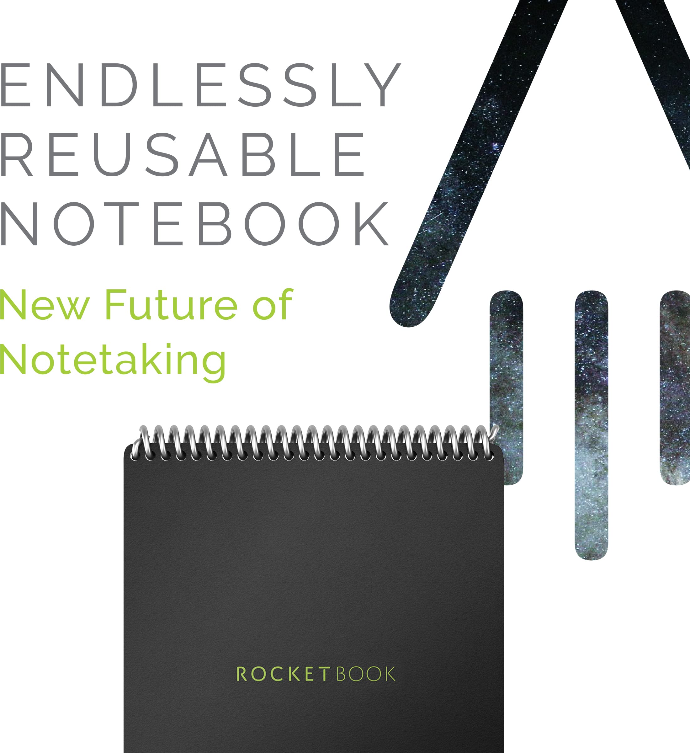 Rocketbook Smart Reusable Notebook, Flip Executive Size Spiral Notebook, Infinity Black, (6" x 8.8"")