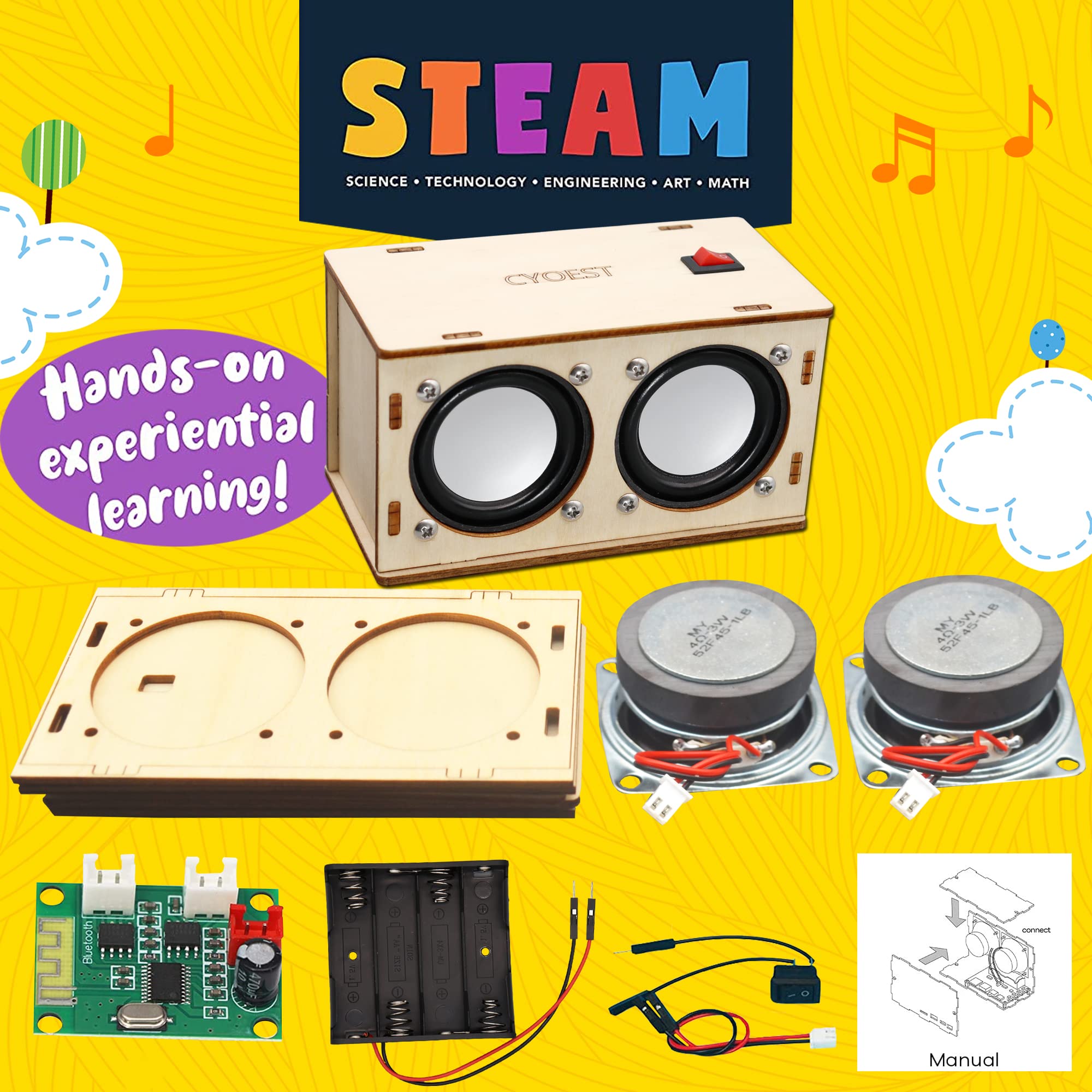 STEM Projects for Kids & Adults Build Your Own Bluetooth Speaker - Science Experiment Electronics Kit | Beginner's Starter DIY Set,STEM Gifts for Teenage Girls + Boys Ages 10 and Up (Dual Speakers)