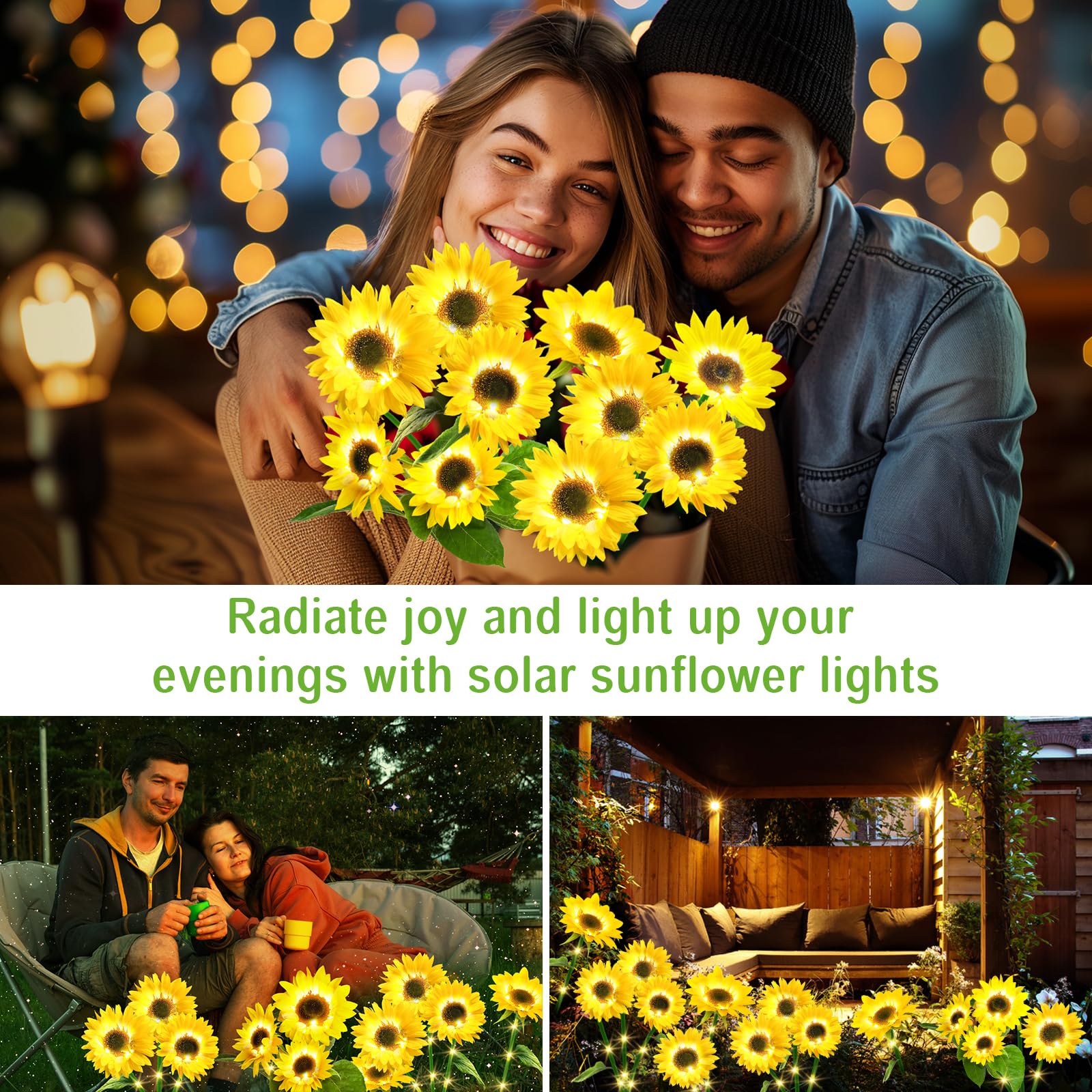 Solar Lights for Outside Garden Decor: 3 Pack Sunflower Solar Garden Lights Outdoor Waterproof, Solar Lights with 9 Sunflower Lights, Auto ON/Off Solar Decorative Lights for Garden, Patio, Yard