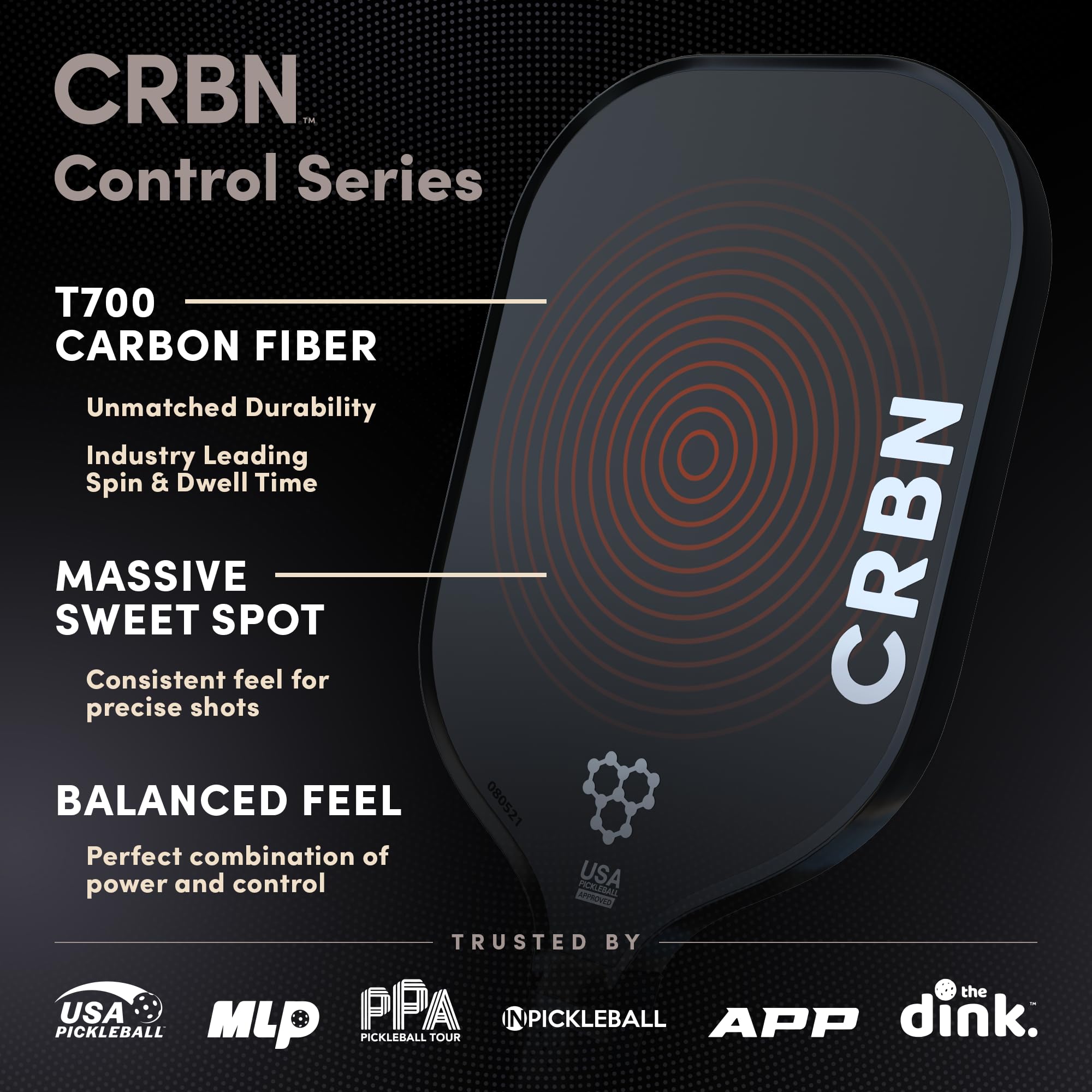 CRBN² Pickleball Paddle - Carbon Fiber Pickleball Paddle with Honeycomb Poly Core - Perfect Balance of Power & Control - 14mm, White