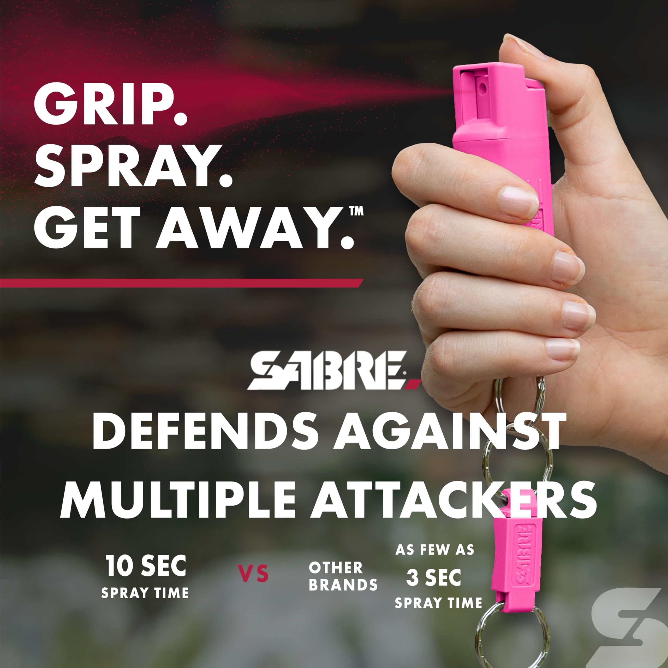 SABRE Pepper Spray, Quick Release Keychain for Easy Carry and Fast Access, Finger Grip for More Accurate and Faster Aim, Maximum Police Strength OC Spray, 0.54 oz, Secure and Easy to Use Safety