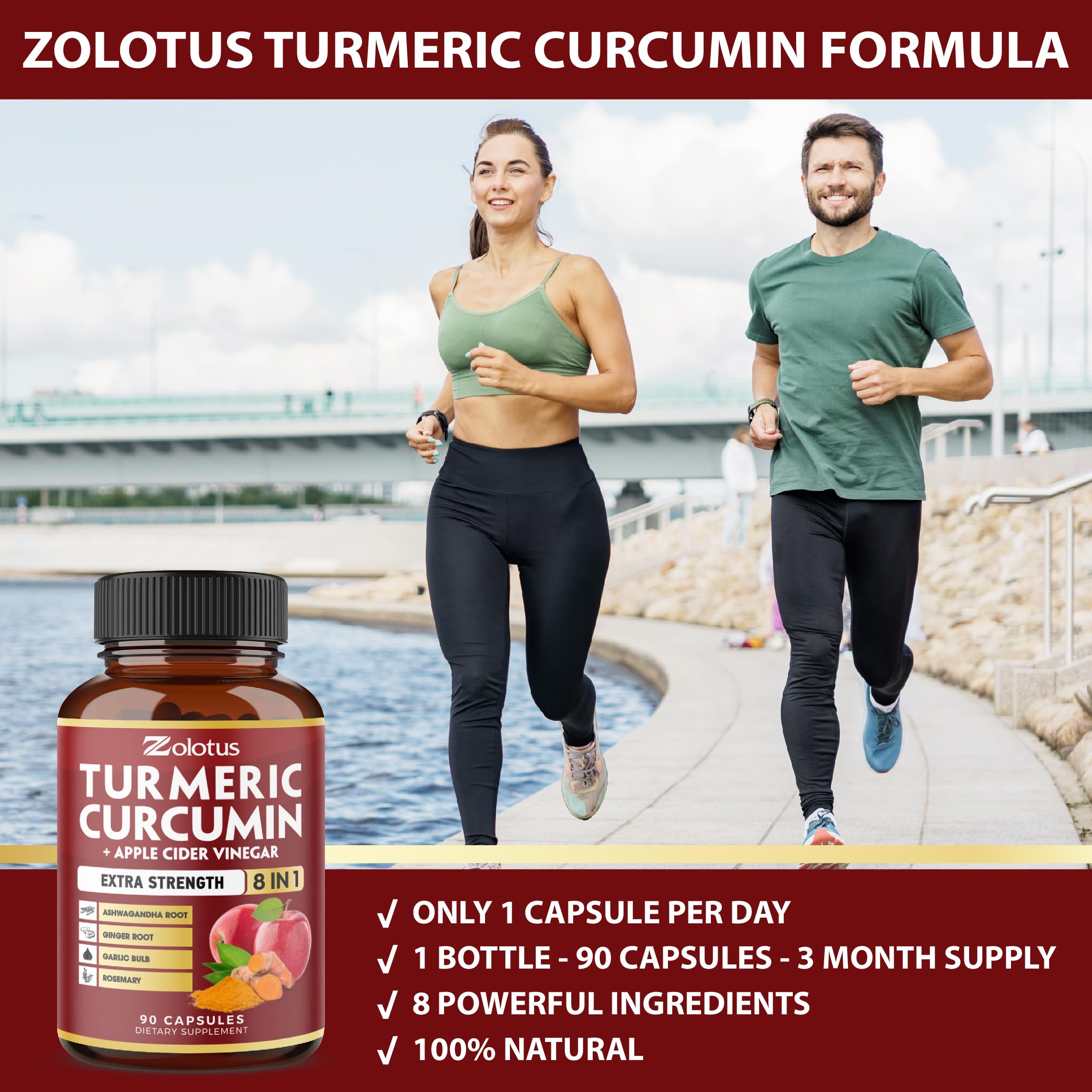 7 in 1 Turmeric Curcumin + Apple Cider Vinegar Capsules, Equivalent to 4080mg, 3 Month Supply with Ashwagandha, Ginger, Garlic Bulb, 95% Standardized Curcuminoids, Joint & Absorption Support