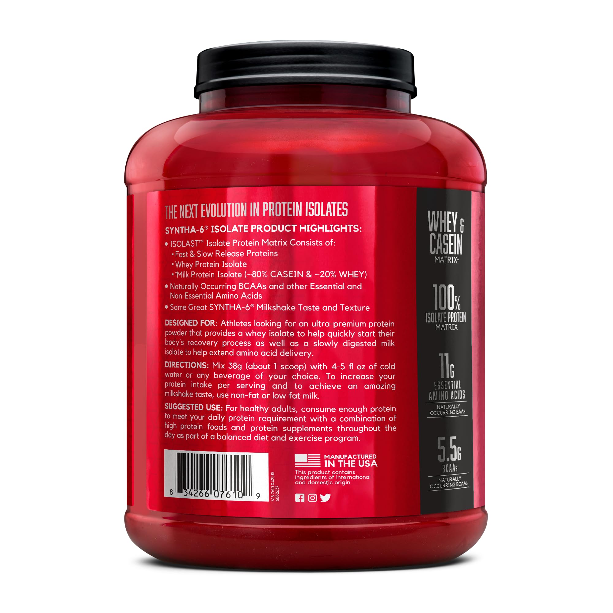 BSN SYNTHA-6 ISOLATE Protein Powder, Vanilla Ice Cream, 4.02 lb (48 servings)