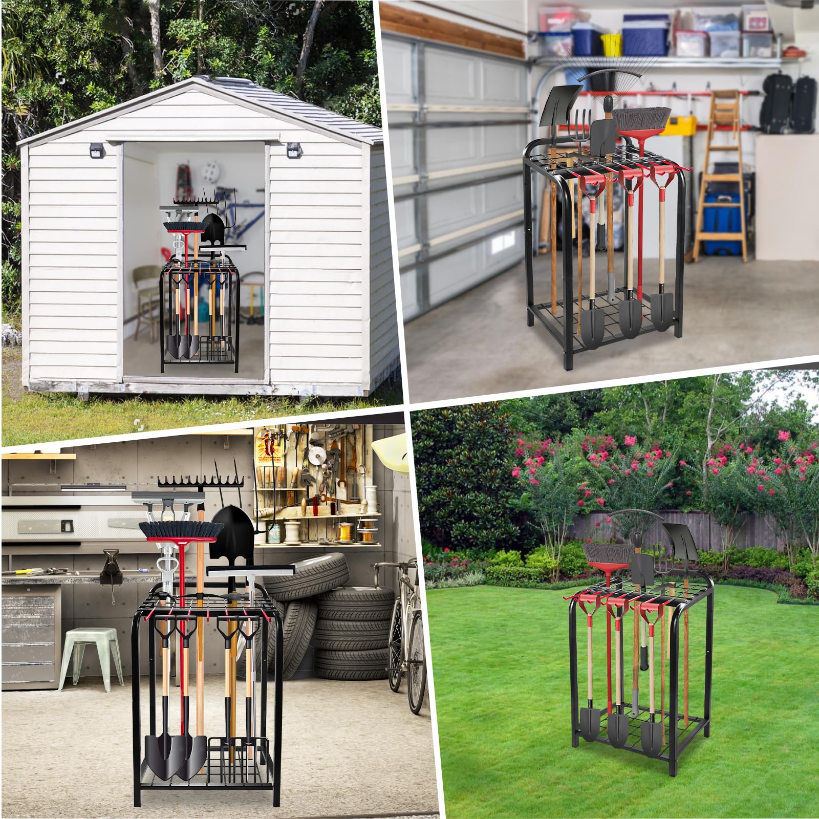 Trieez Heavy Duty Garden Tool Storage, Alloy Steel Garden Tool Organizer - Sturdy Metal Garden Tool Organizer for Garage, Tools, Shed, Yard Tool Holder, Garage Tool Organizer Rack - BLK