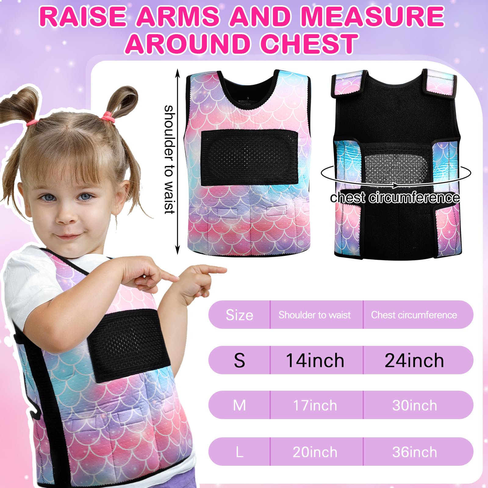 Janmercy Weighted Vest for Kids Ages 4 to 7 and Ages 8+ Boy Girl Adjustable Breathable Compression Vest for Processing Issue(Mermaid,Small,Tie-dye)
