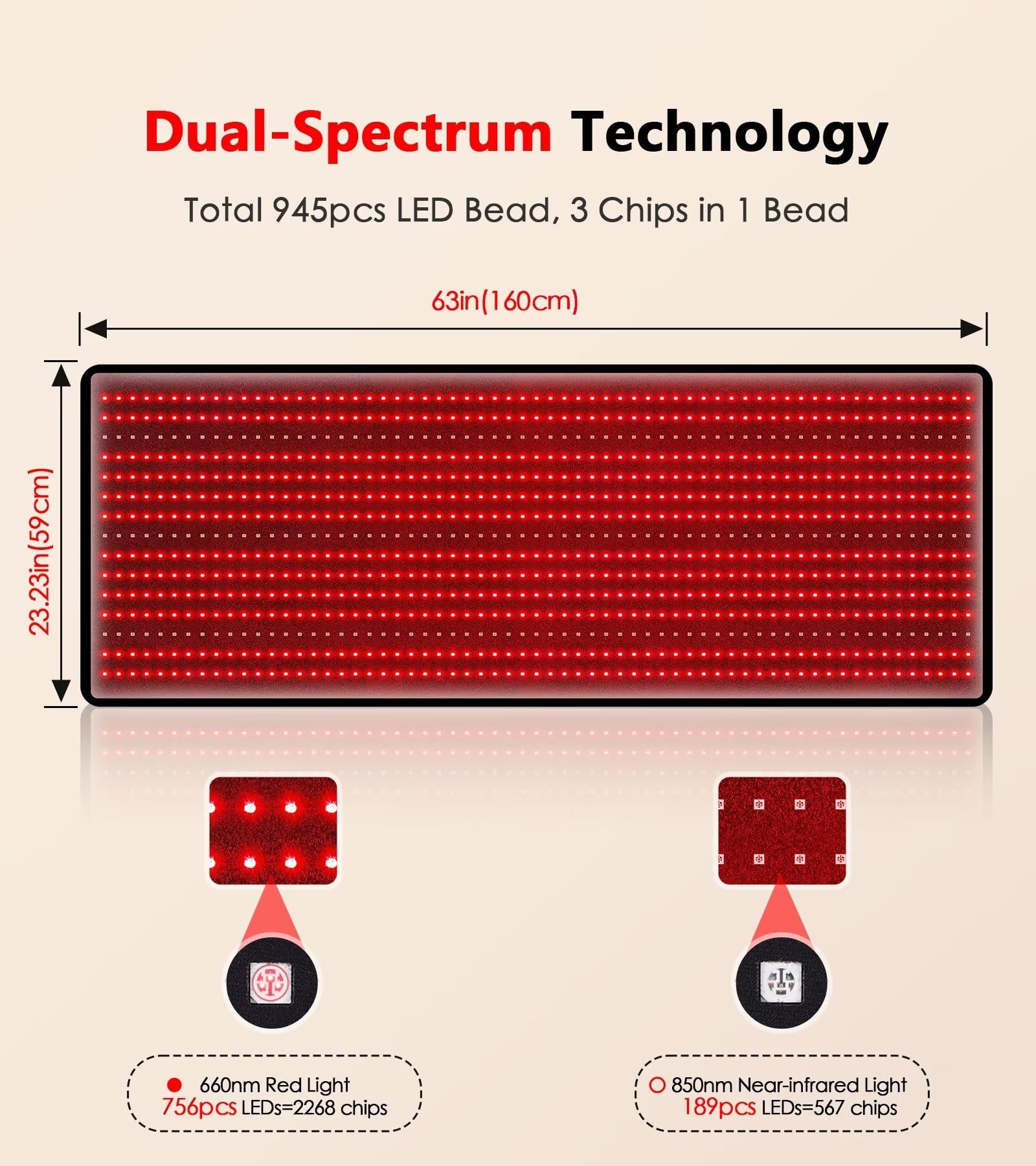 Red Light Therapy Mat for Full Body - 945pcs LED 63''×22.44'' Large Red & Infrared Light Therapy Pad Blanket with Red Light 660nm and Near-Infrared Light 850nm for Body at Home Use