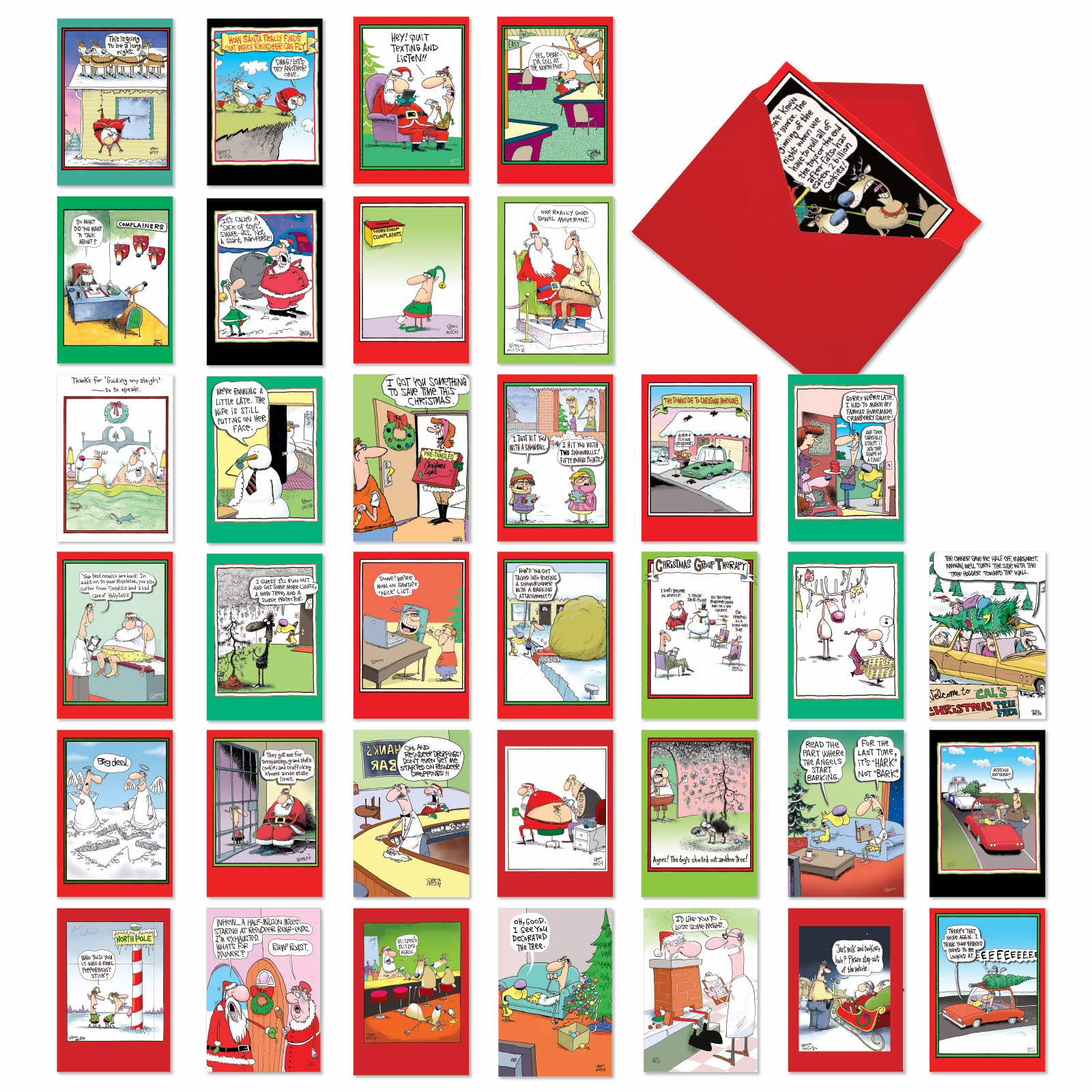 NobleWorks - 36 Assorted Bulk Box Set Funny Cartoons Christmas Cards with Envelopes (36 Designs, 1 Each) Humor Holiday Merry Christmas Variety Pack for Men, Women - A McCoy Bros. AC7139XSG-B1x36