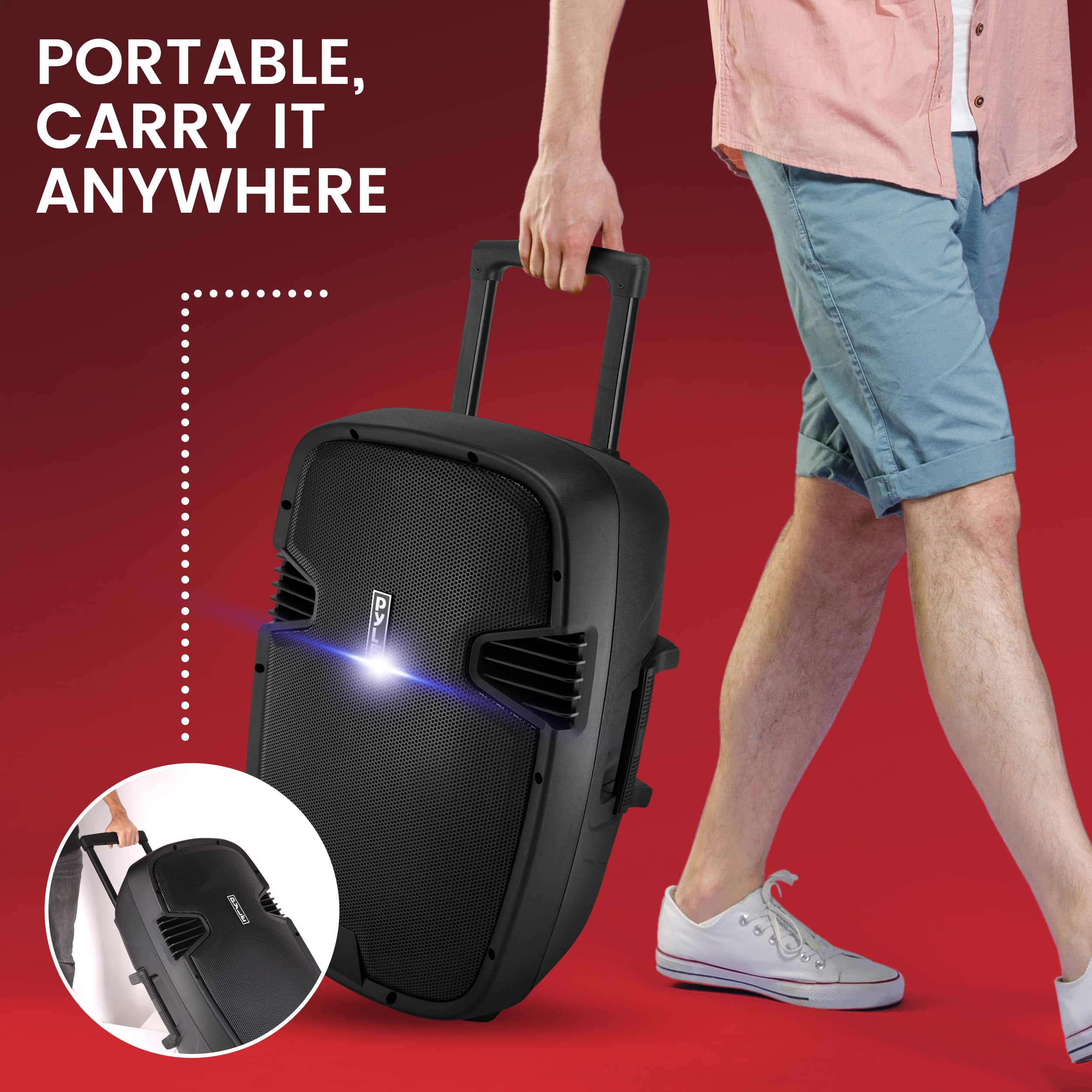 Pyle 1600 Watt, 15" Bluetooth PA Speaker-Indoor/Outdoor Portable Sound System with (2) UHF Wireless Microphones Rechargeable Battery, Audio Recording, USB/SD Readers, FM Radio (PPHP1535WMU),Black